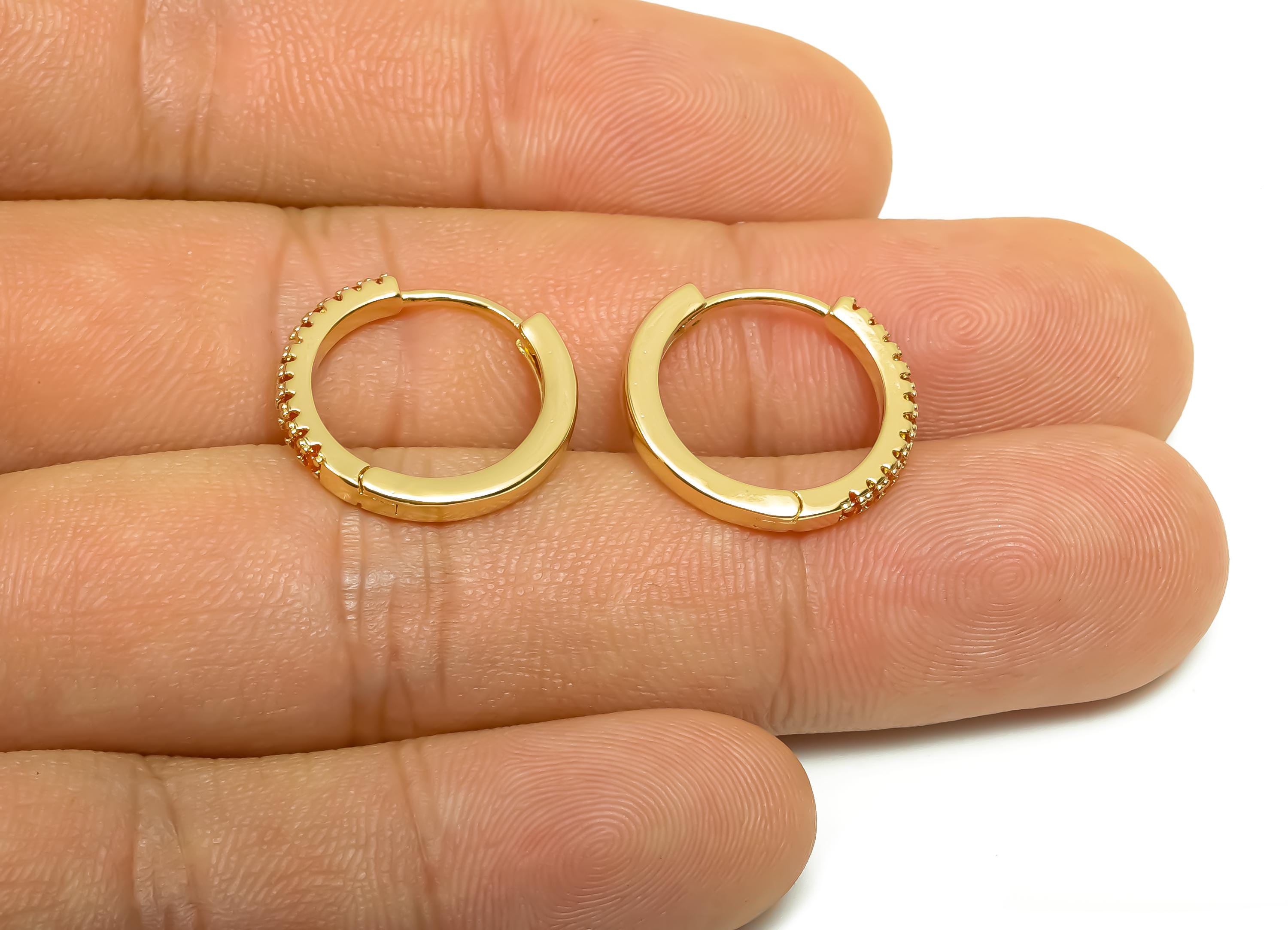 Brass CZ Hoop Earring - Cubic Zircon Huggie Hoop Earring - Round Hoop Earring Clasp - 18K Real Gold Plating - 17.8x16.6x2.1mm - RGP8372 - DOMEDBAZAAR