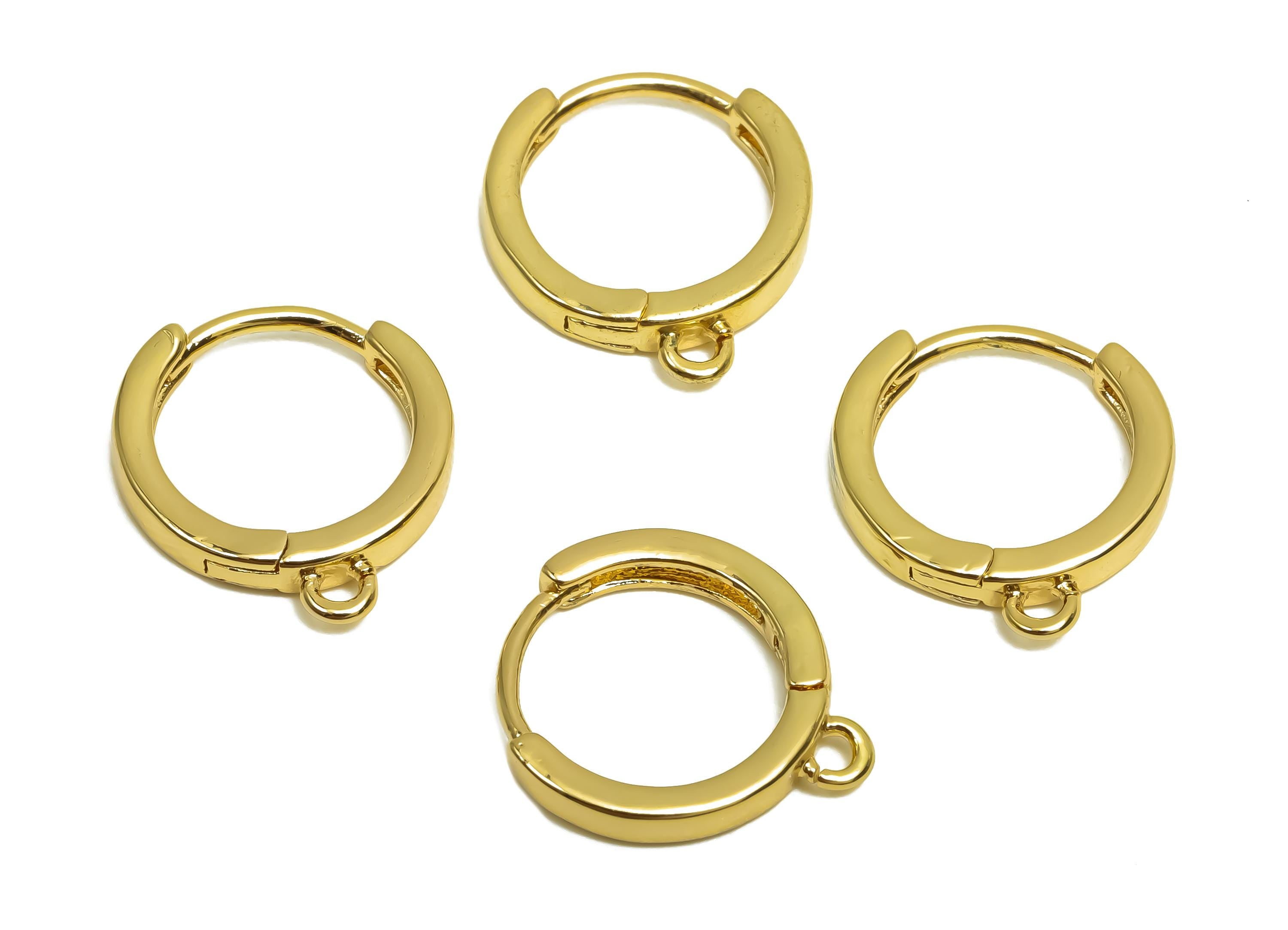 Brass Hoop Earring - Brass Round Huggie Hoop Earring With Loop - Brass Circle Hoop Earring Clasp - 18K Real Gold Plating - 15x13x2mm-RGP8375 - DOMEDBAZAAR