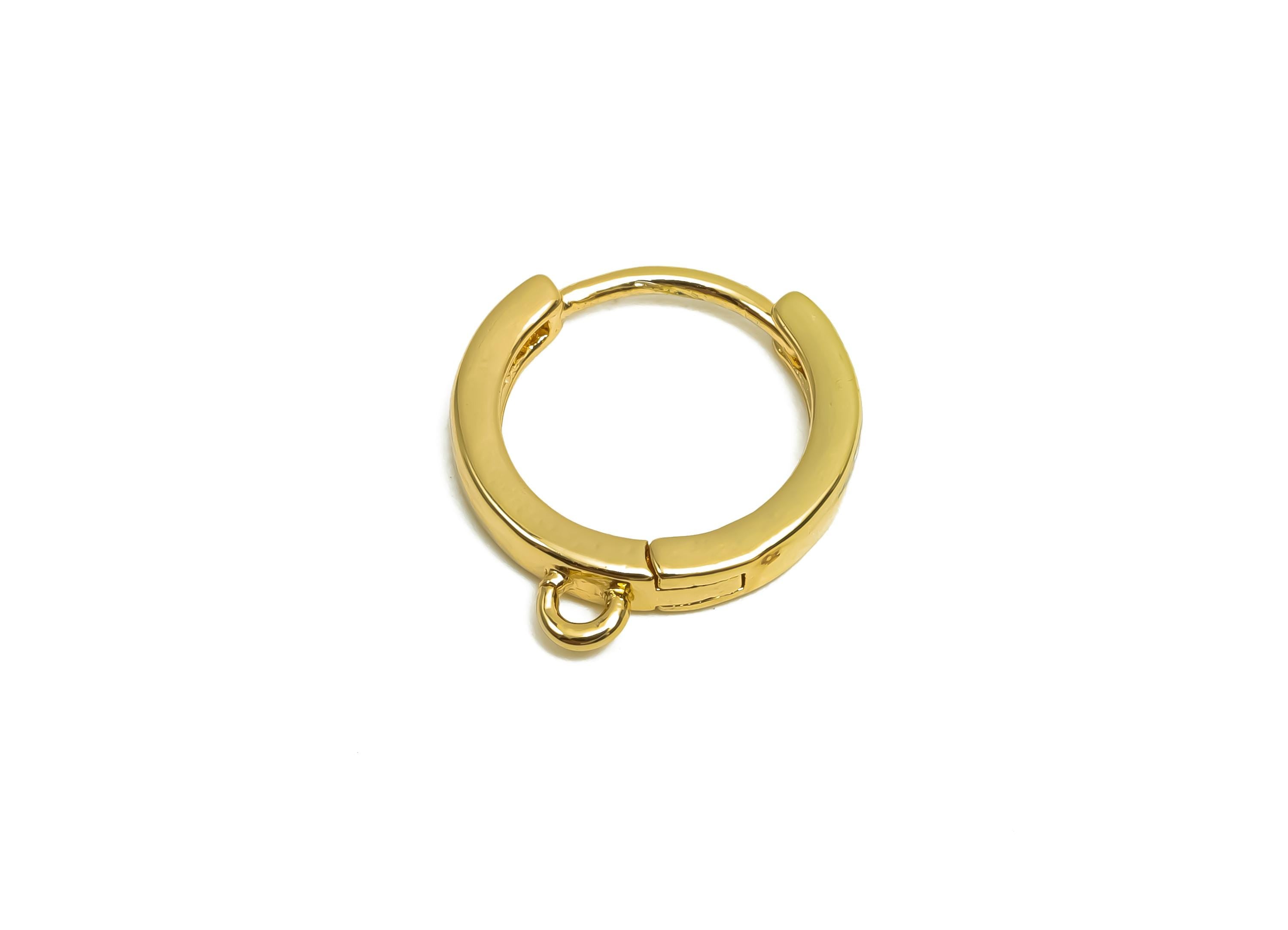 Brass Hoop Earring - Brass Round Huggie Hoop Earring With Loop - Brass Circle Hoop Earring Clasp - 18K Real Gold Plating - 15x13x2mm-RGP8375 - DOMEDBAZAAR
