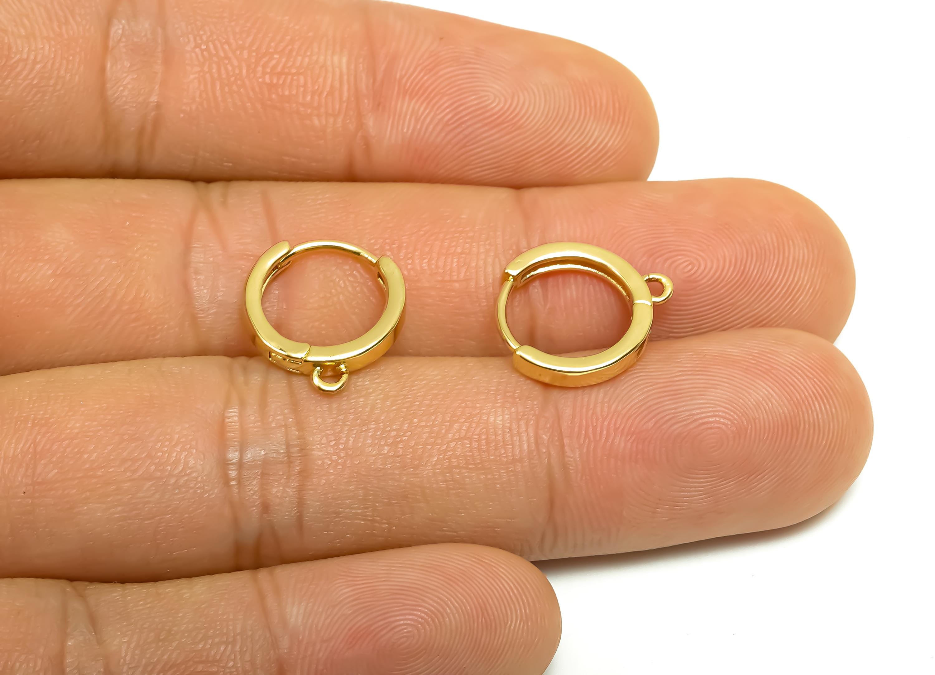 Brass Hoop Earring - Brass Round Huggie Hoop Earring With Loop - Brass Circle Hoop Earring Clasp - 18K Real Gold Plating - 15x13x2mm-RGP8375 - DOMEDBAZAAR
