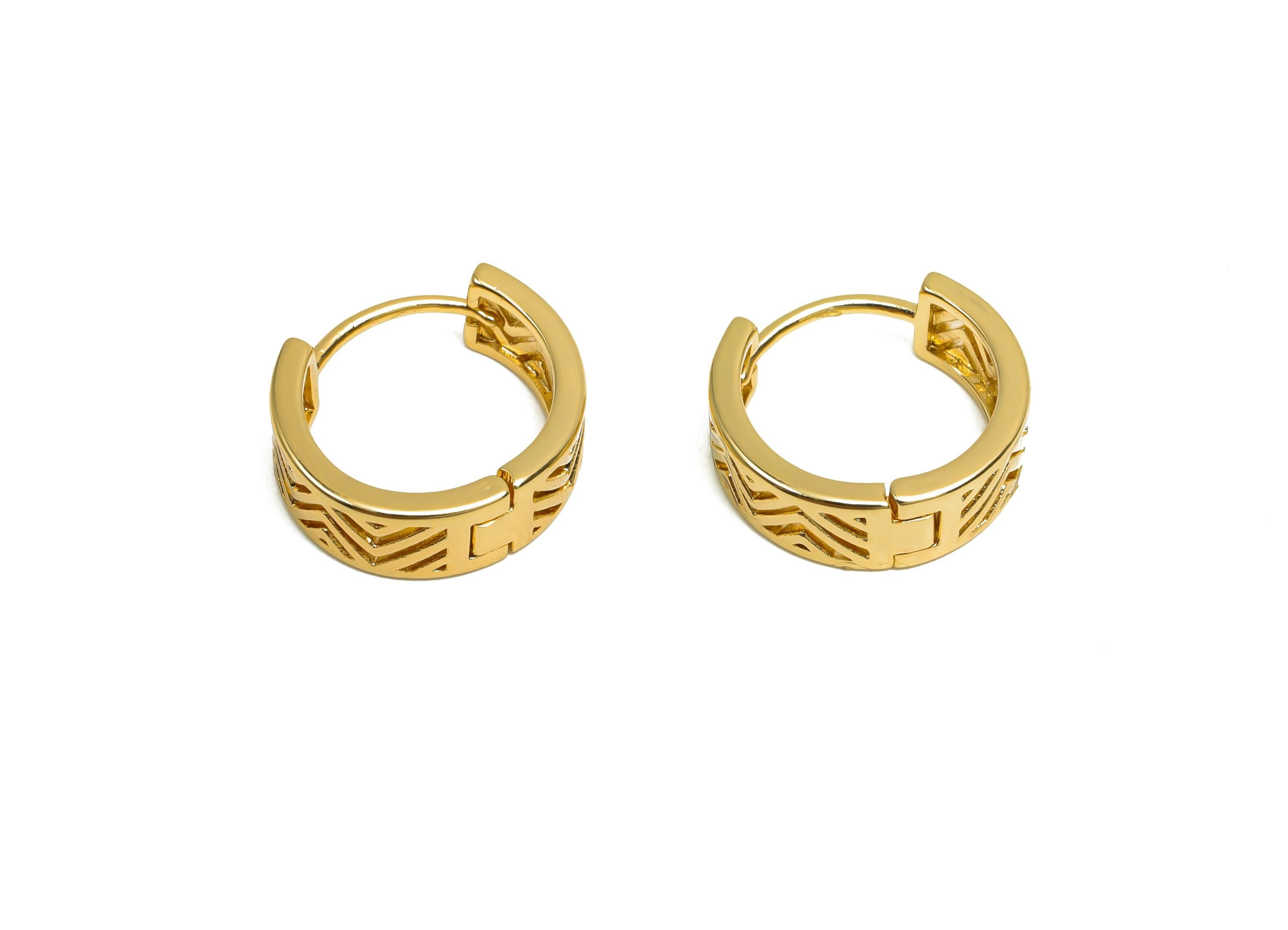 Brass Hoop Earring - Brass Pattern Huggie Hoop Earring - Brass Wide Hoop Earring Clasp - 18K Real Gold Plating - 14.3x14.1x5.2mm - RGP8363 - DOMEDBAZAAR