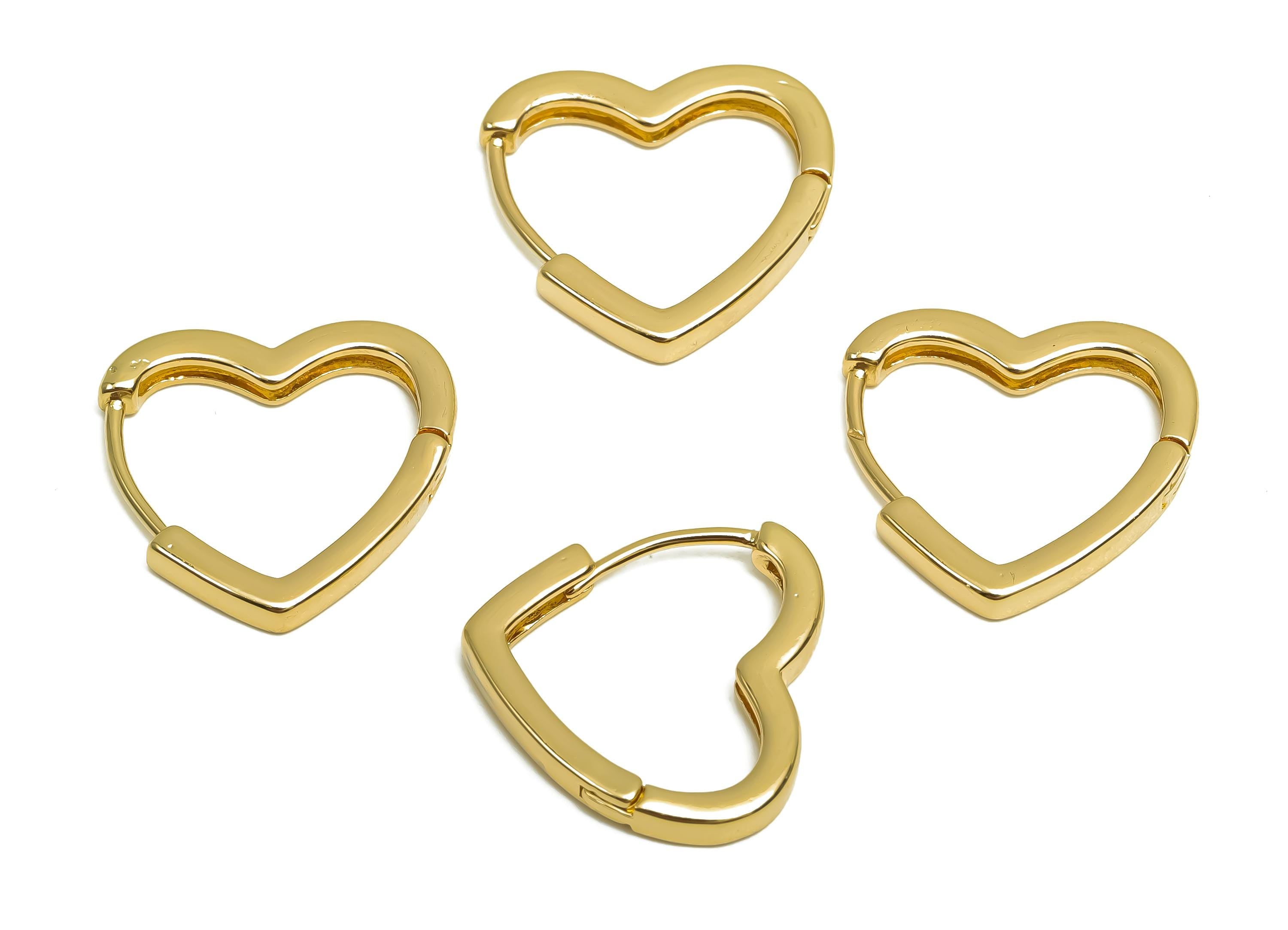 Brass Heart Hoop Earring - Jewelry For Women - Huggie Hoop Clasp Earring - Wedding Day - 18K Real Gold Plating Brass - 17x14x6mm - RGP8388 - DOMEDBAZAAR