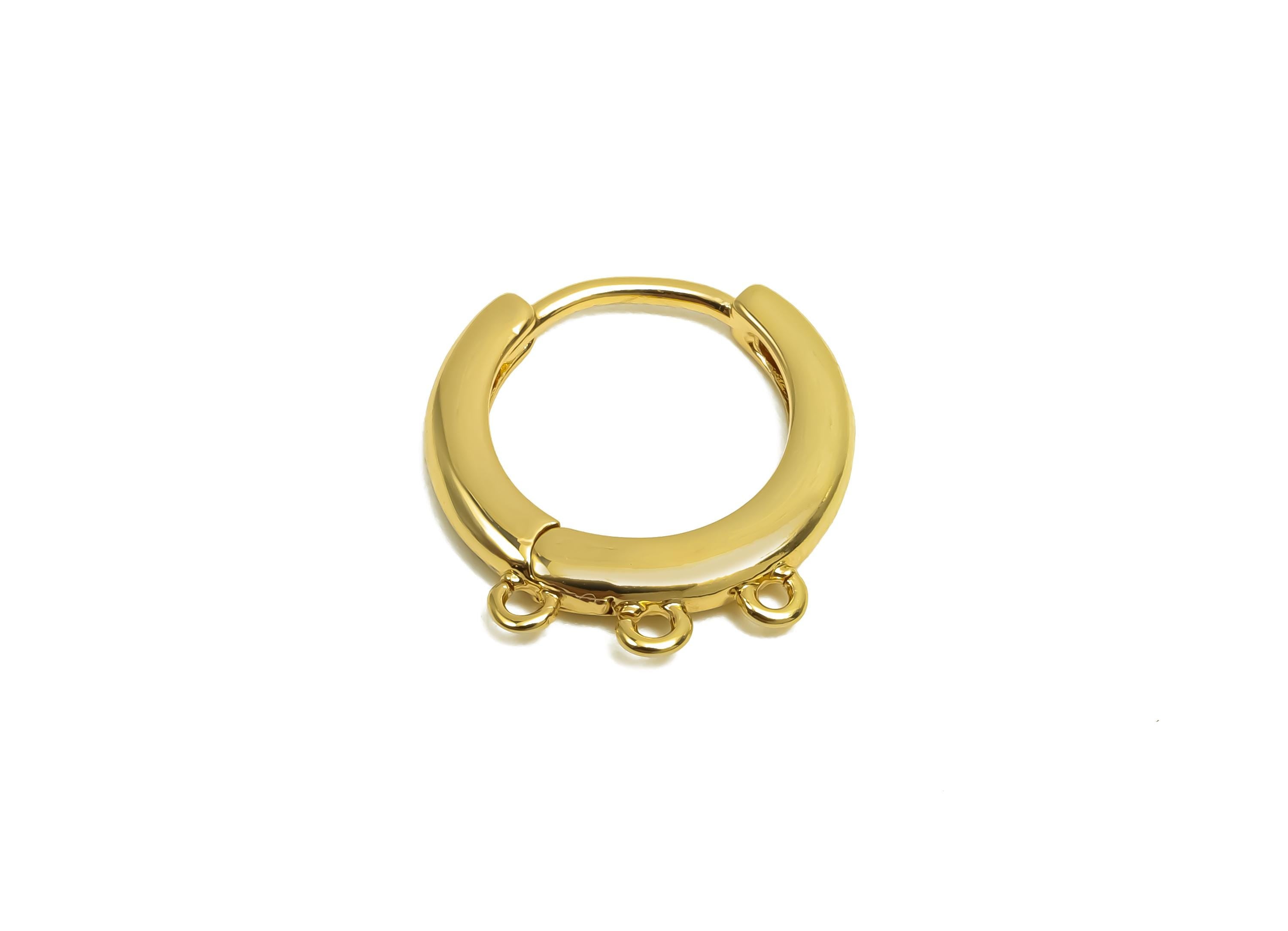 Brass Hoop Earring - Hoop Earring With Loop For Tassel - Huggie Clasp Earring - Valentine&#39;s Day - 18K Real Gold Plating -14x14x1mm- RGP8382 - DOMEDBAZAAR