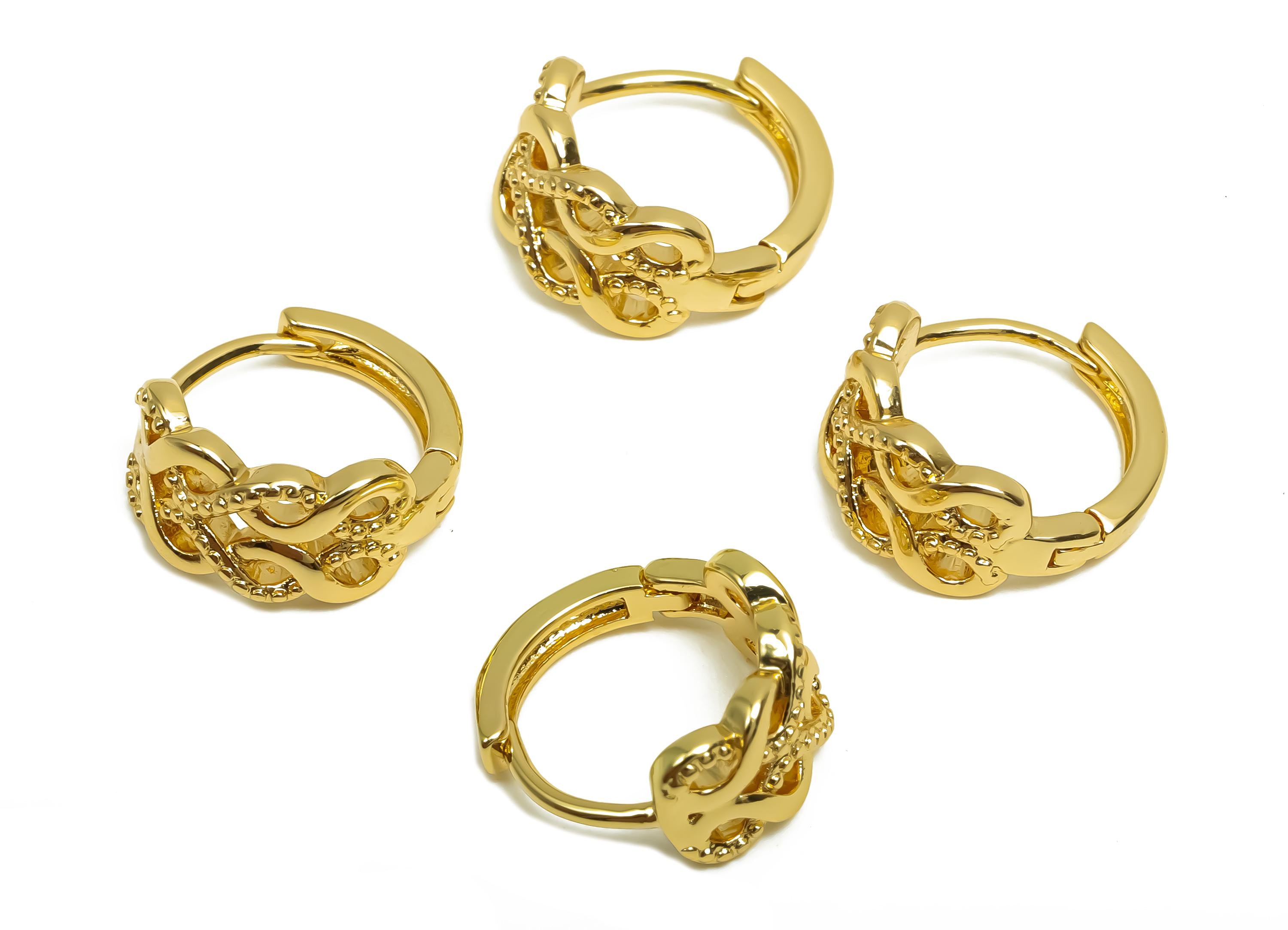 Brass Hoop Earring - Brass Textured Huggie Hoop Earring - Brass Round Hoop Earring Clasp - 18K Real Gold Plating - 14.1x13x6.7mm - RGP8374 - DOMEDBAZAAR