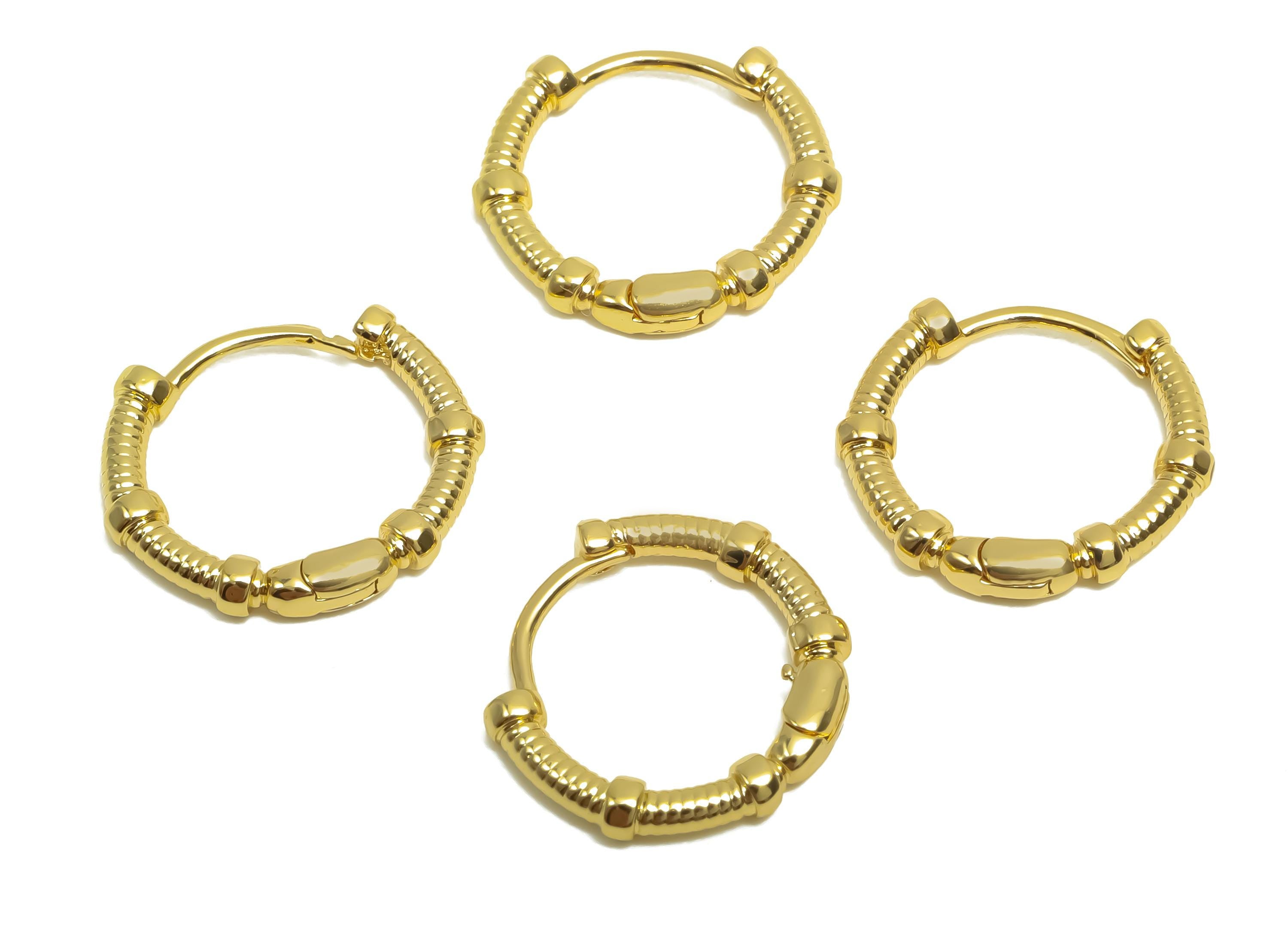 Brass Hoop Earring - Brass Textured Huggie Hoop Earring - Brass Round Hoop Earring Clasp - 18K Real Gold Plating - 14.2x12x2.1mm - RGP8365 - DOMEDBAZAAR
