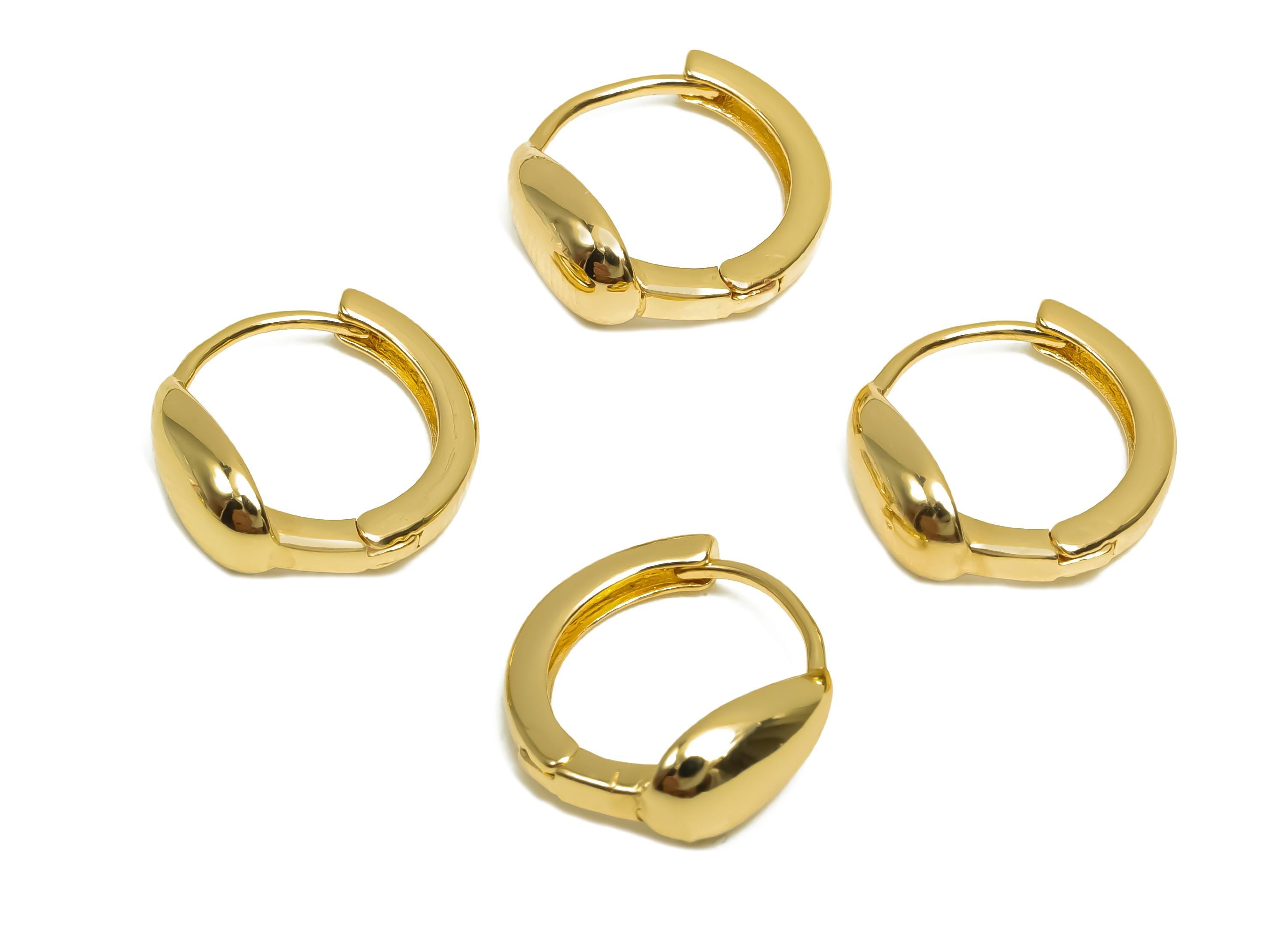 Brass Hoop Earring - Brass Teardrop Huggie Hoop Earring - Brass Drop Hoop Earring Clasp - 18K Real Gold Plating - 13.8x14.3x5.12mm- RGP8377 - DOMEDBAZAAR
