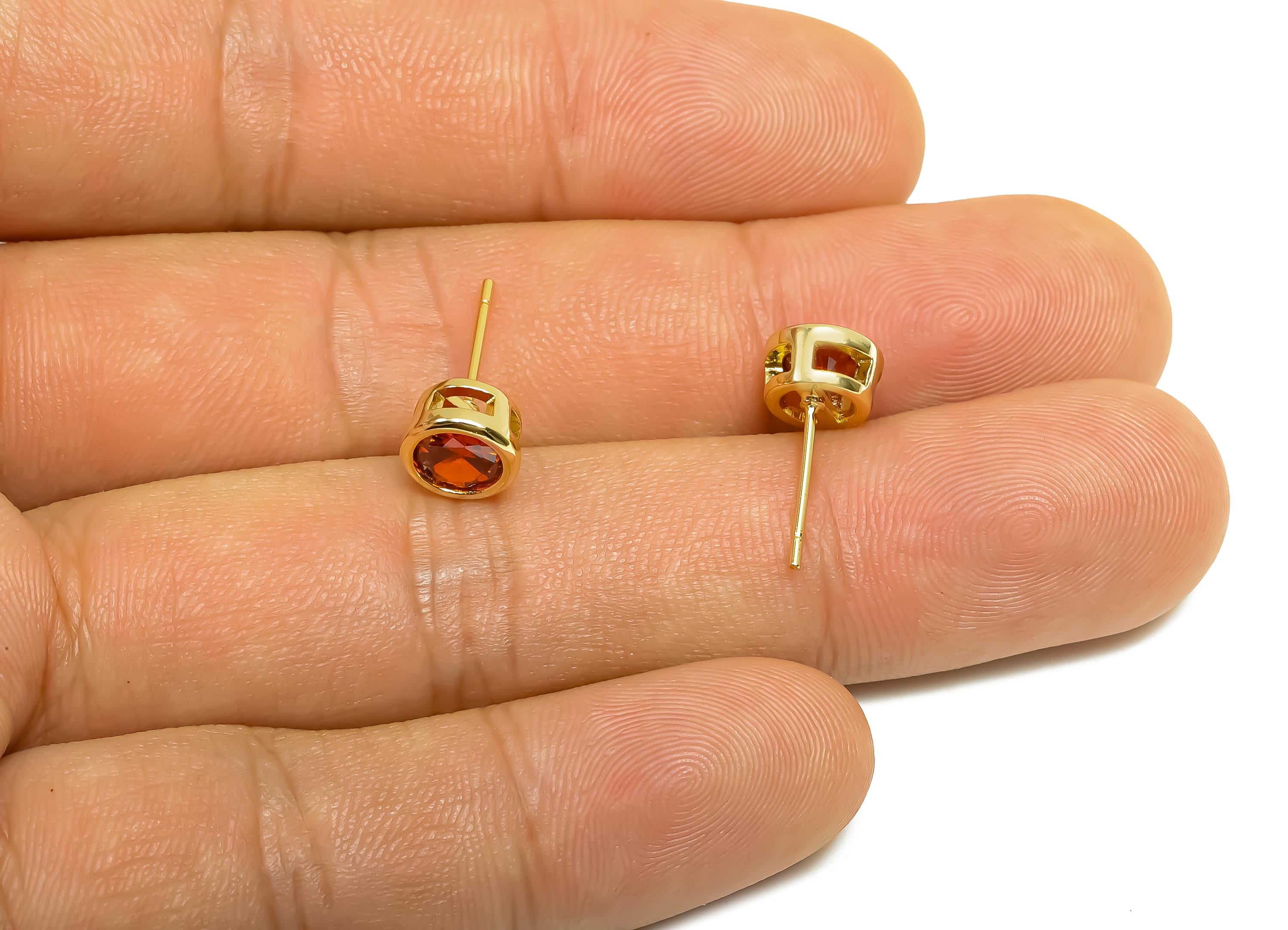 Brass CZ Earring Post - Brass Deep Garnet Earring Stud - Brass Cubic Zircon Earring Post  - 18K Real Gold Plating - 16x7x5.5mm - RGP8395G - DOMEDBAZAAR