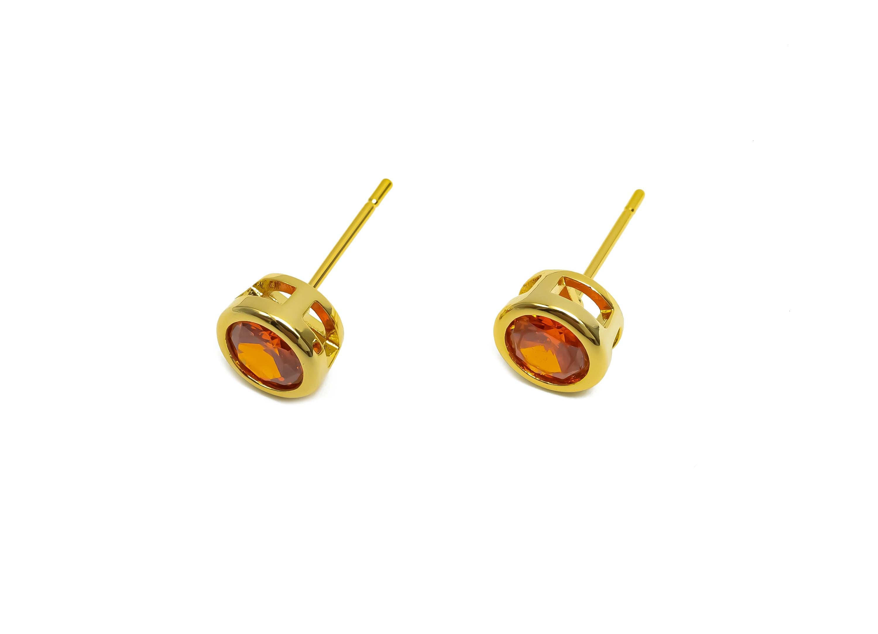 Brass CZ Earring Post - Brass Light Orange Earring Stud - Brass Cubic Zircon Earring Post  - 18K Real Gold Plating - 16x7x5.5mm - RGP8395J - DOMEDBAZAAR