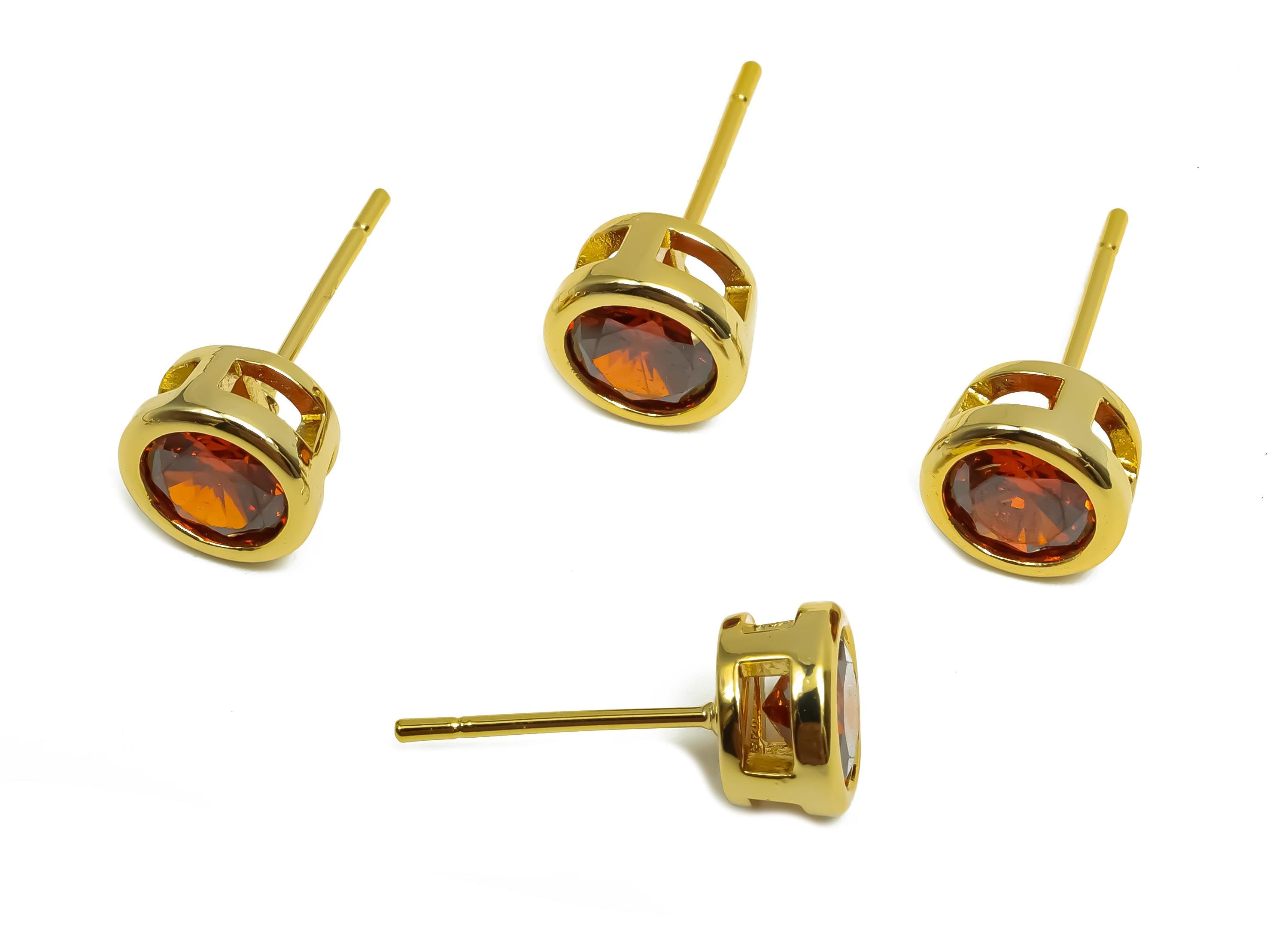 Brass CZ Earring Post - Brass Garnet Earring Stud - Brass Cubic Zircon Earring Post  - 18K Real Gold Plating - 16x7x5.5mm - RGP8395F - DOMEDBAZAAR