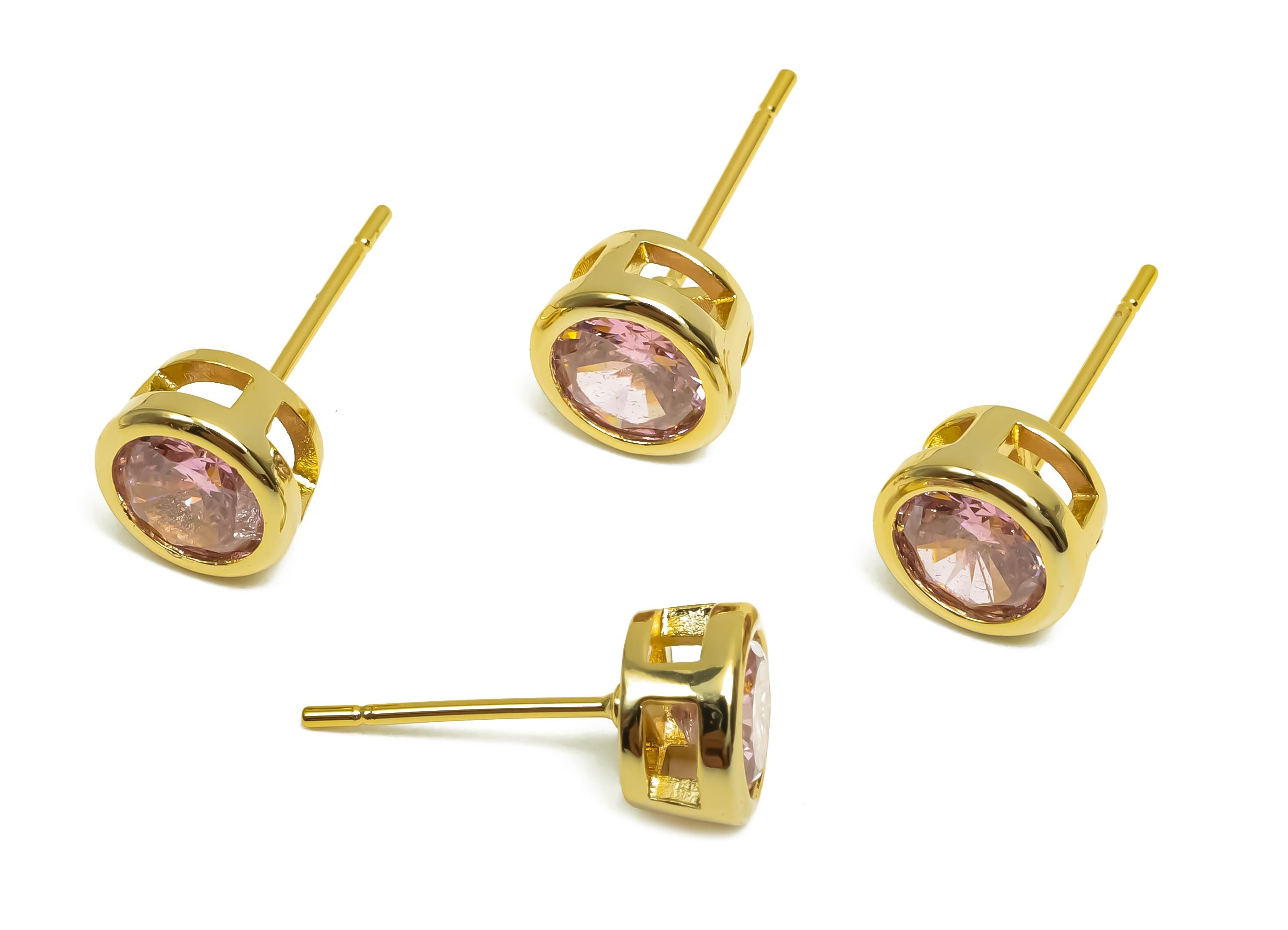 Brass CZ Earring Post - Brass D-Peridot Earring Stud - Brass Cubic Zircon Earring Post  - 18K Real Gold Plating - 16x7x5.5mm - RGP8395L - DOMEDBAZAAR