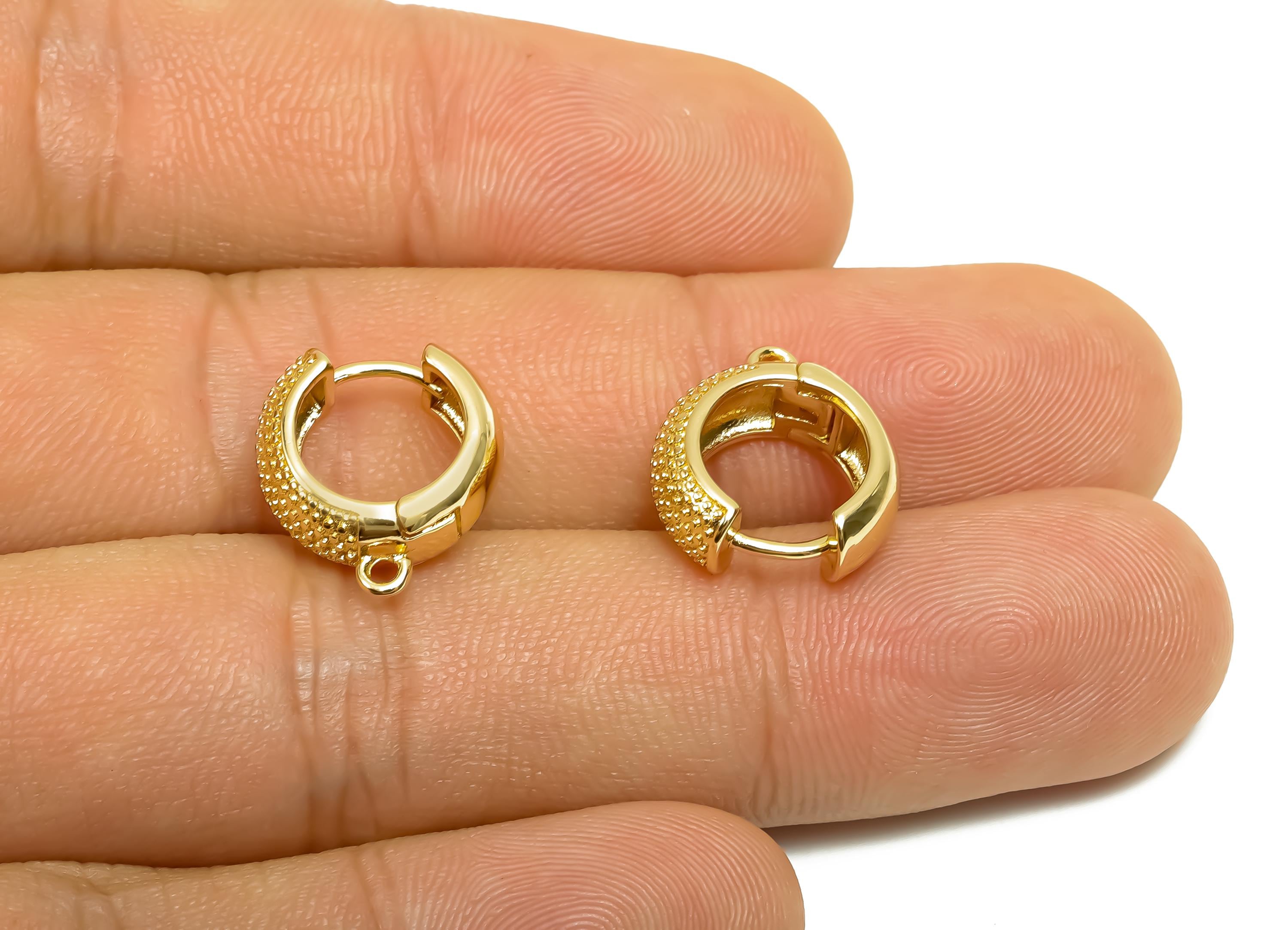 Brass Hoop Earring - Brass Textured Huggie Hoop Earring - Brass Hoop Earring With Loop - 18K Real Gold Plating - 15x14x5.4mm - RGP8387 - DOMEDBAZAAR