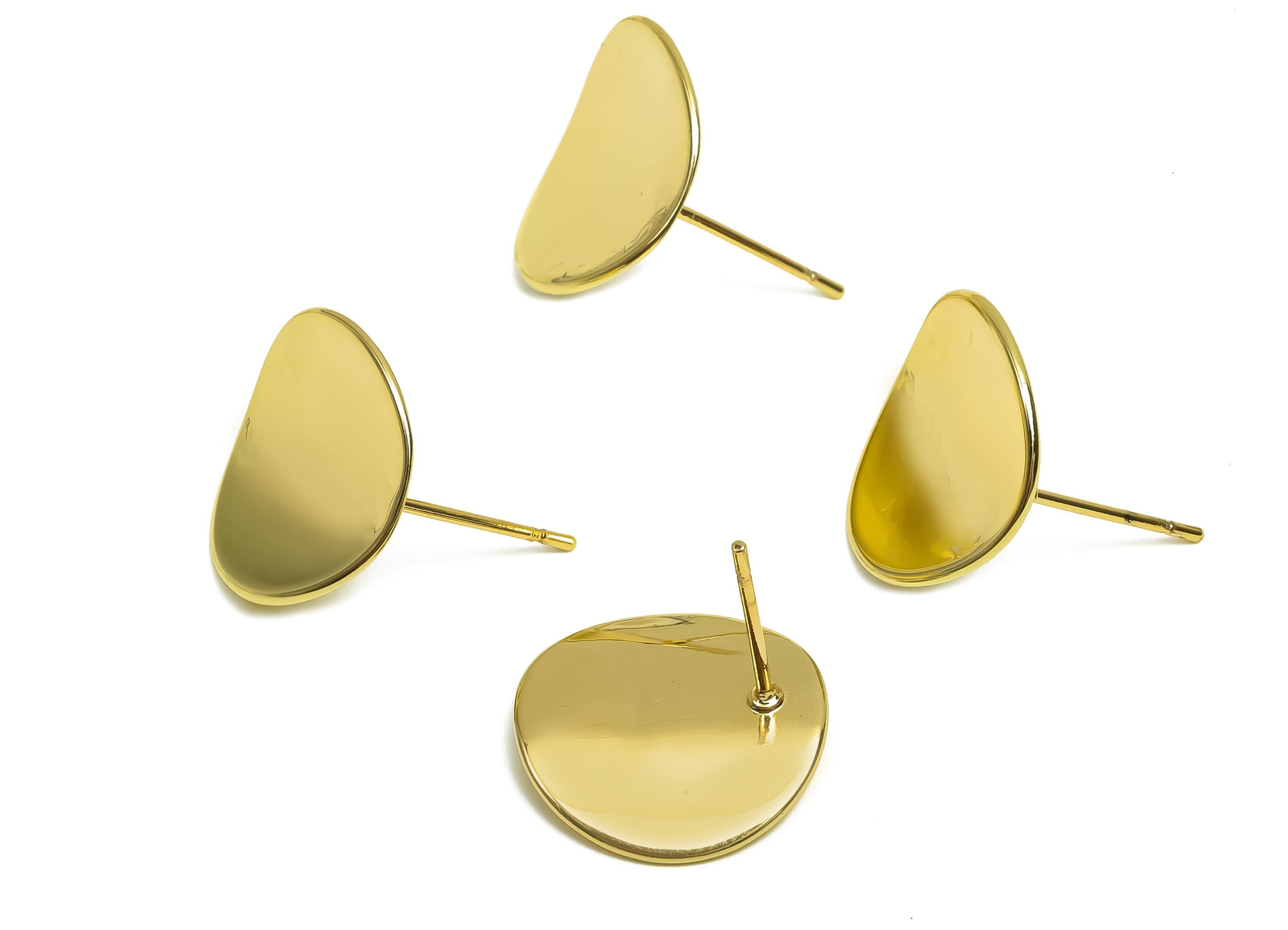 Brass Round Earring Post - Brass Bent Earring Stud - Brass Bent Round Earring Post  - 18K Real Gold Plating - 15x14.7x1.1mm - RGP8367 - DOMEDBAZAAR