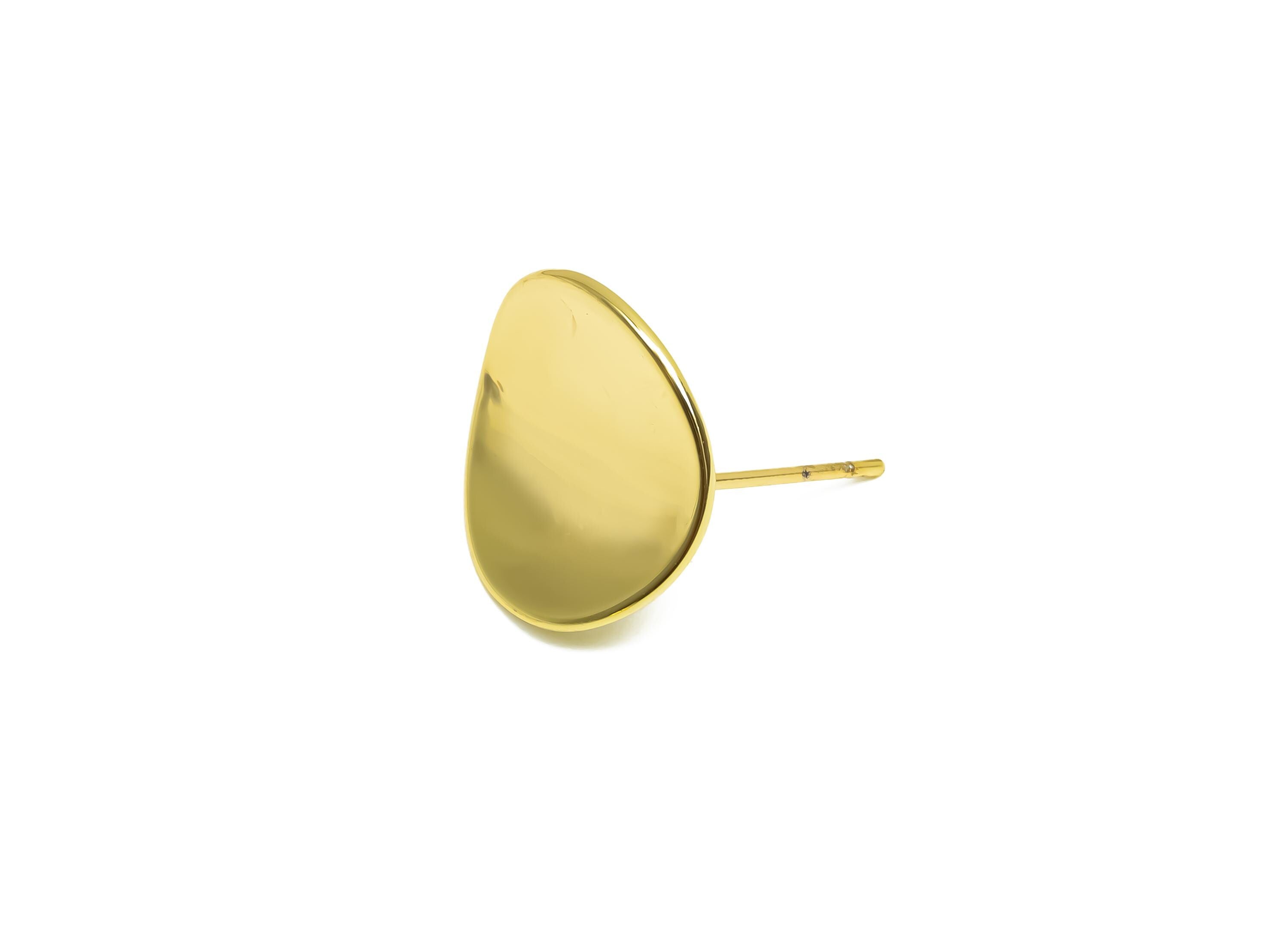 Brass Round Earring Post - Brass Bent Earring Stud - Brass Bent Round Earring Post  - 18K Real Gold Plating - 15x14.7x1.1mm - RGP8367 - DOMEDBAZAAR