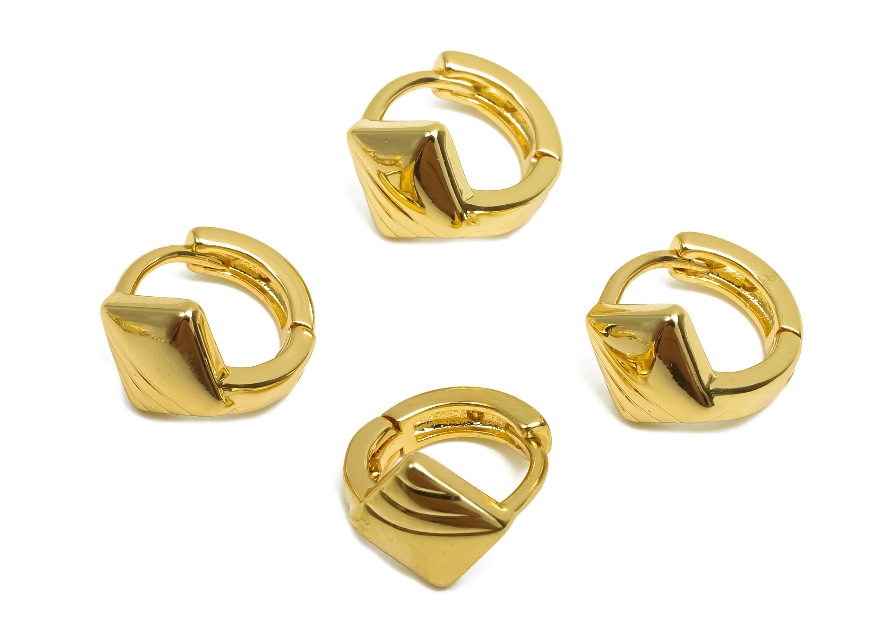 Brass Hoop Earring - Brass Square Huggie Hoop Earring - Brass Hoop Earring - Gift For Her -  18K Real Gold Plating - 10.1x9x7mm - RGP8369 - DOMEDBAZAAR