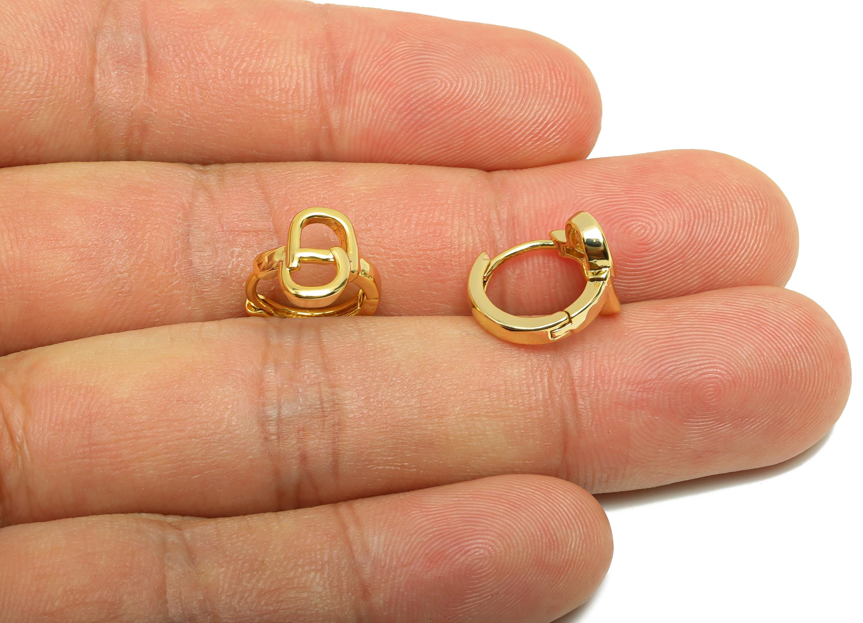 Brass Minimalist Earring - Gold Huggie Hoop Earring for Girl&#39;s - Circle Daily Wear Earring - 18K Real Gold Plating - 13.6x12x2.3mm - RGP8810 - DOMEDBAZAAR