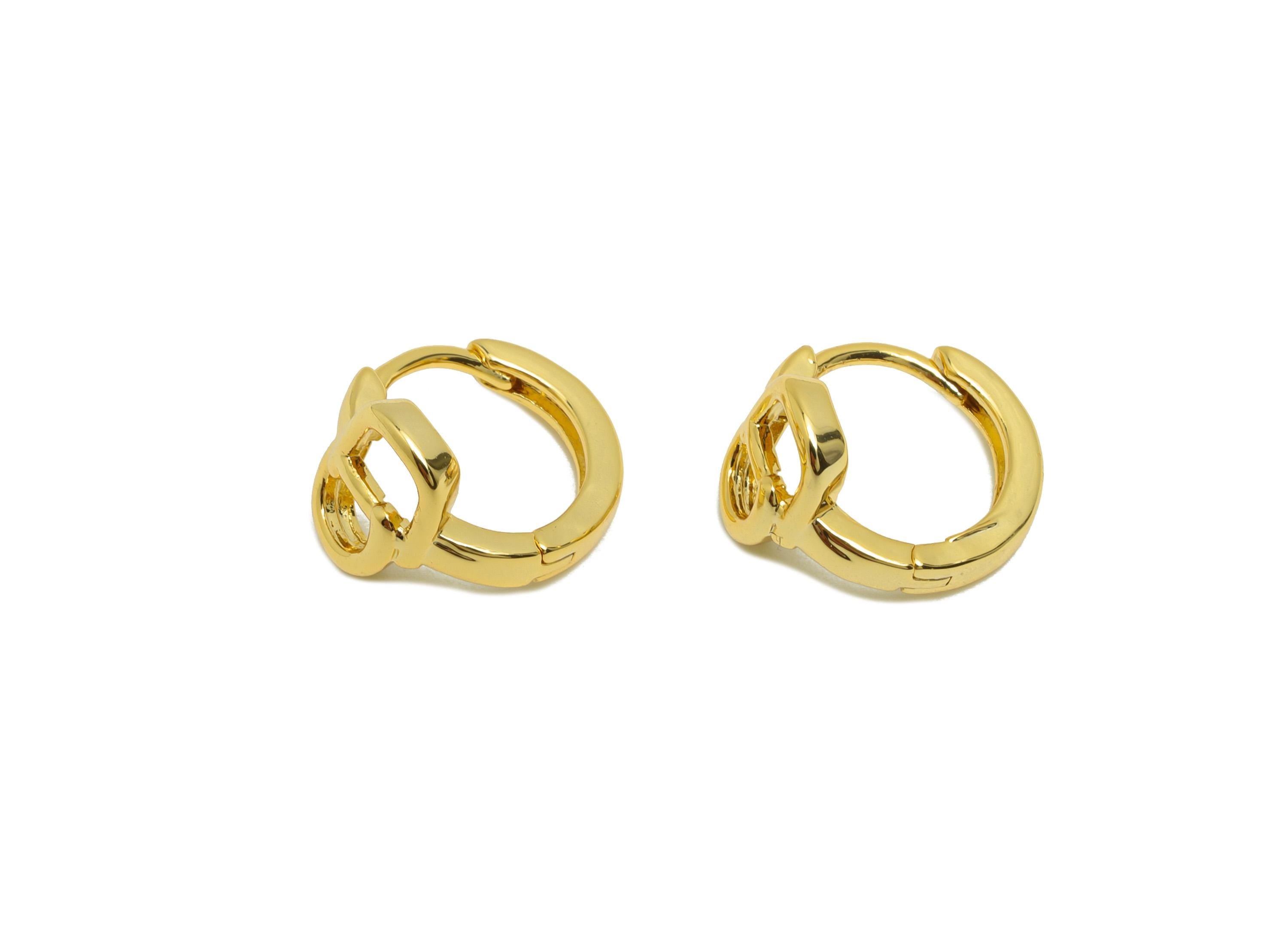 Brass Minimalist Earring - Gold Huggie Hoop Earring for Girl&#39;s - Circle Daily Wear Earring - 18K Real Gold Plating - 13.6x12x2.3mm - RGP8810 - DOMEDBAZAAR