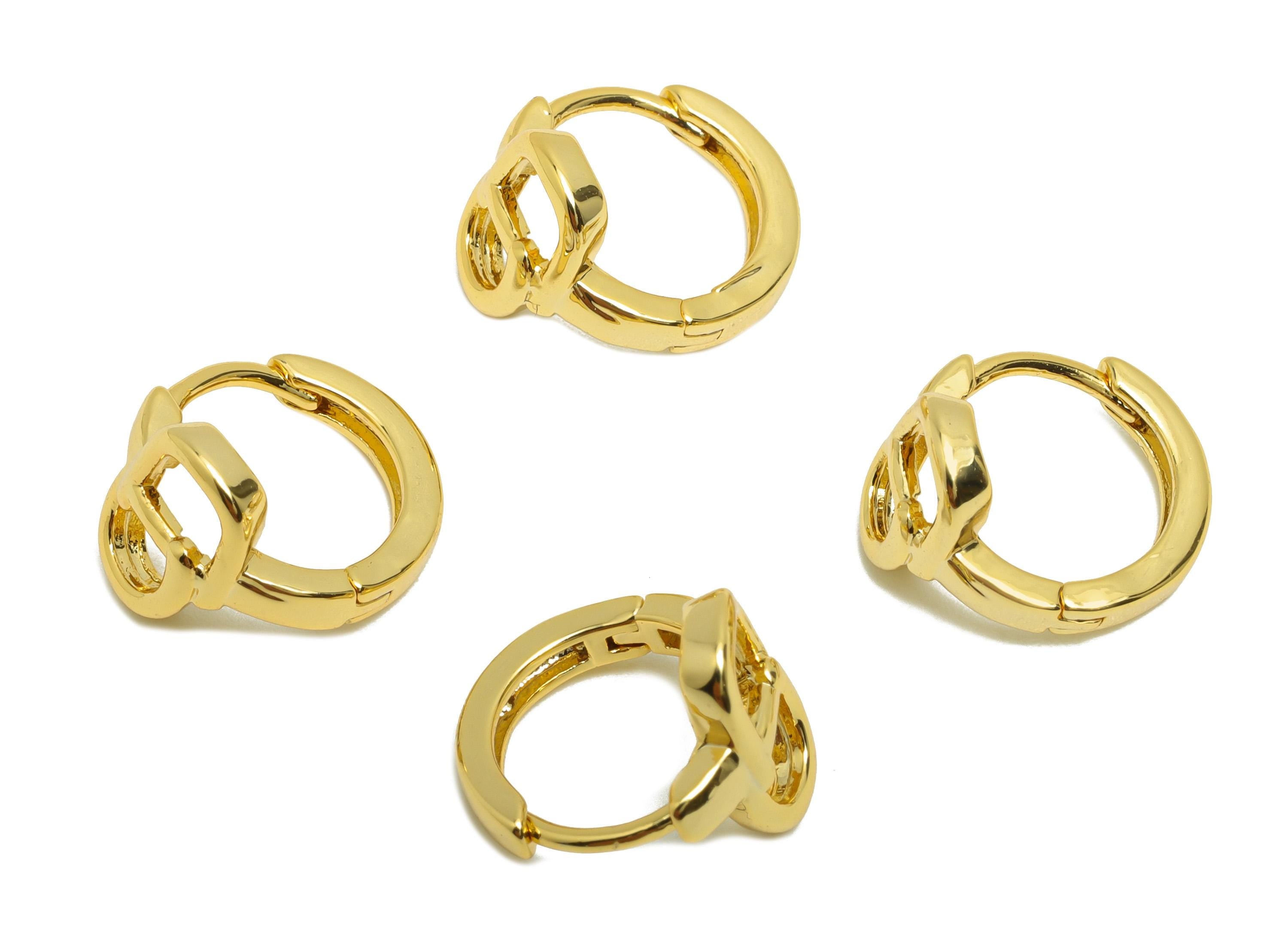 Brass Minimalist Earring - Gold Huggie Hoop Earring for Girl&#39;s - Circle Daily Wear Earring - 18K Real Gold Plating - 13.6x12x2.3mm - RGP8810 - DOMEDBAZAAR