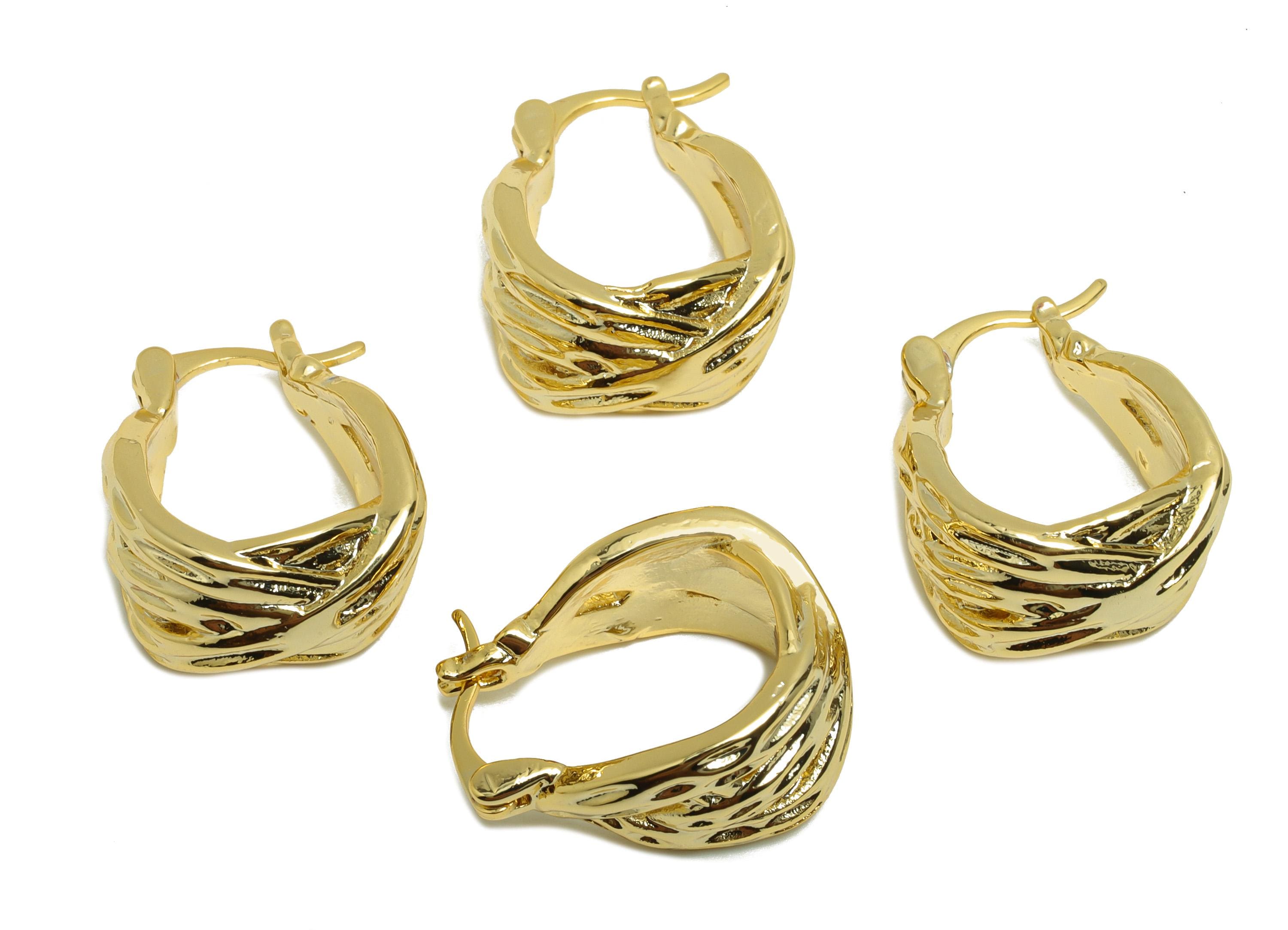 Brass Textured Basket Earring - Gold Huggie Hoop Earring for Girl&#39;s - Daily Wear Earring - 18K Real Gold Plating - 20.4x16x9.3mm - RGP8812 - DOMEDBAZAAR