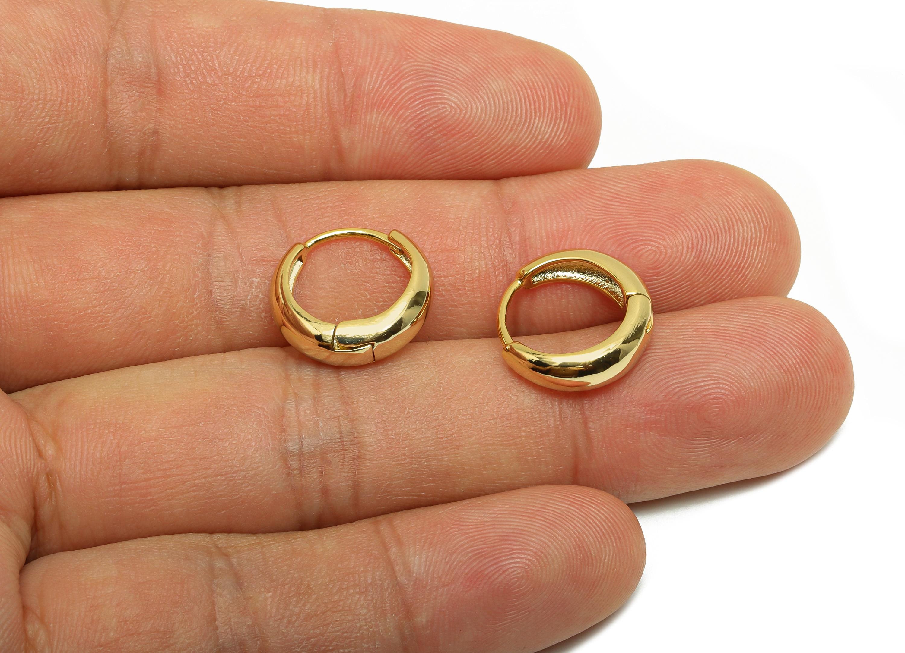Brass Thick Hoop Earring - Gold Huggie Hoop Earring for Girl&#39;s - Circle Daily Wear Earring - 18K Real Gold Plating - 15x14.4x5mm - RGP8813 - DOMEDBAZAAR