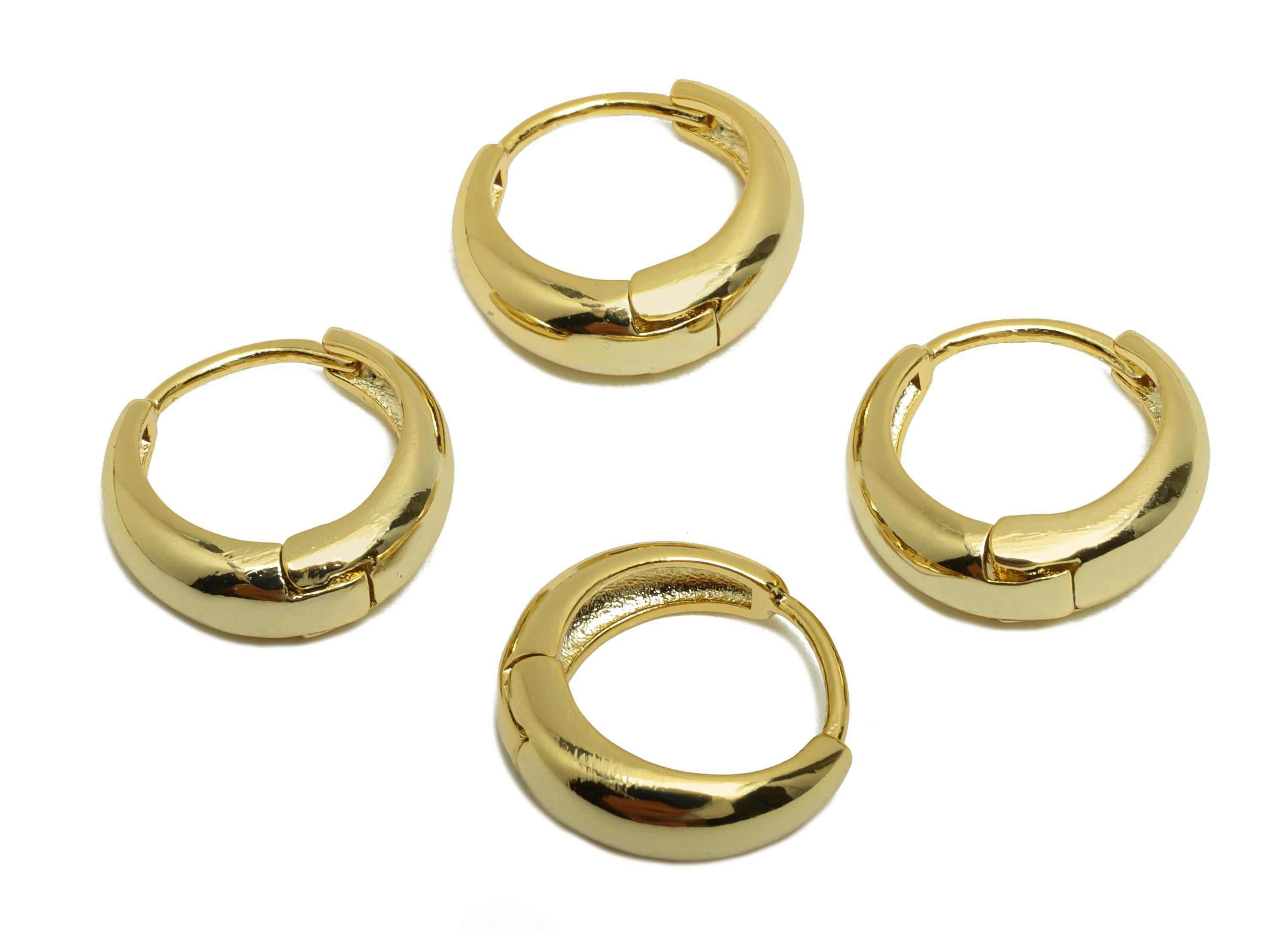 Brass Thick Hoop Earring - Gold Huggie Hoop Earring for Girl&#39;s - Circle Daily Wear Earring - 18K Real Gold Plating - 15x14.4x5mm - RGP8813 - DOMEDBAZAAR