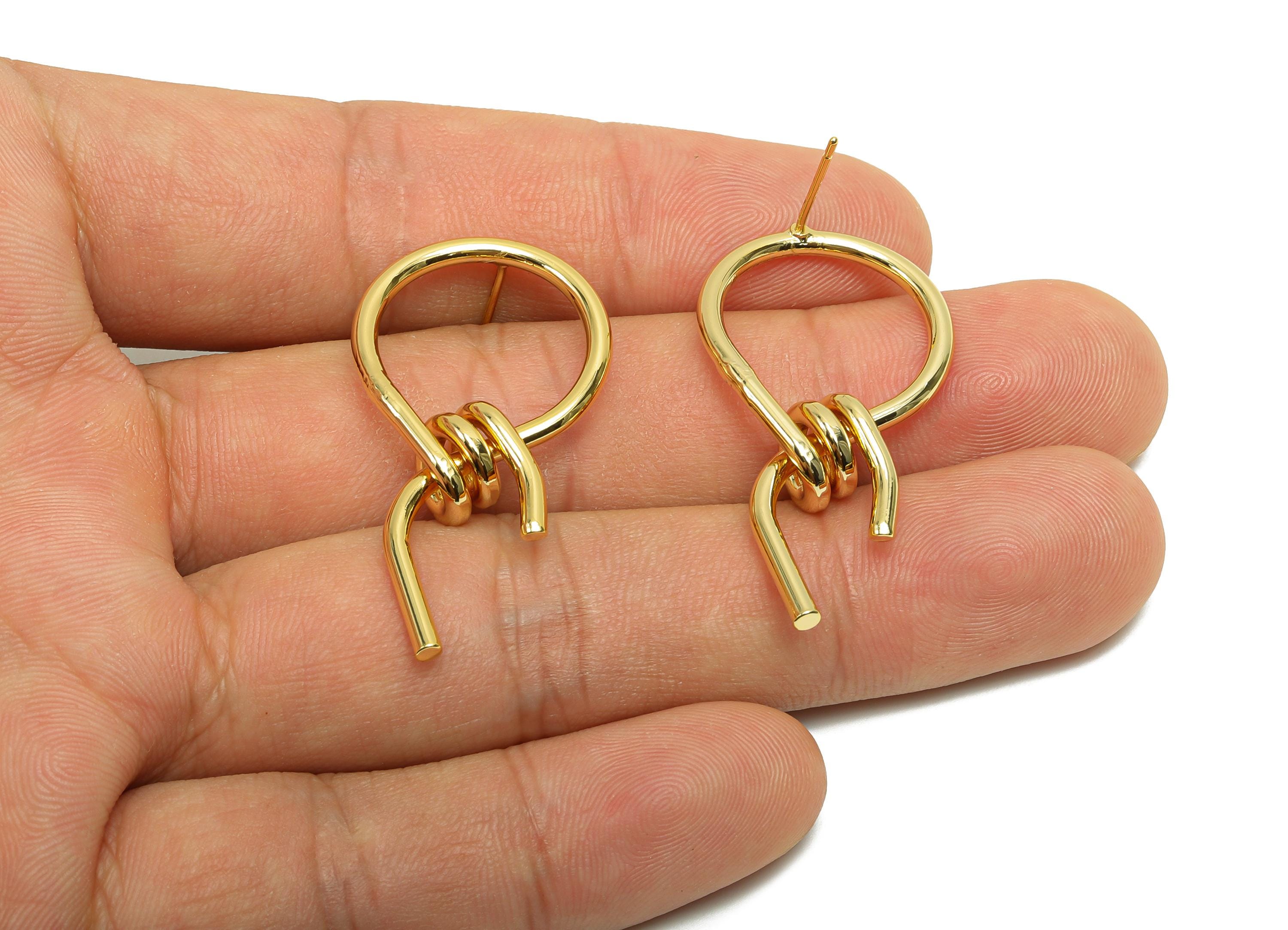 Brass knot Earring Post - Brass Bent Wire Earring Stud - Valentine&#39;s Day - 18K Real Gold Plating Brass - Gift For Her - 57x20x1.9mm- RGP7575 - DOMEDBAZAAR