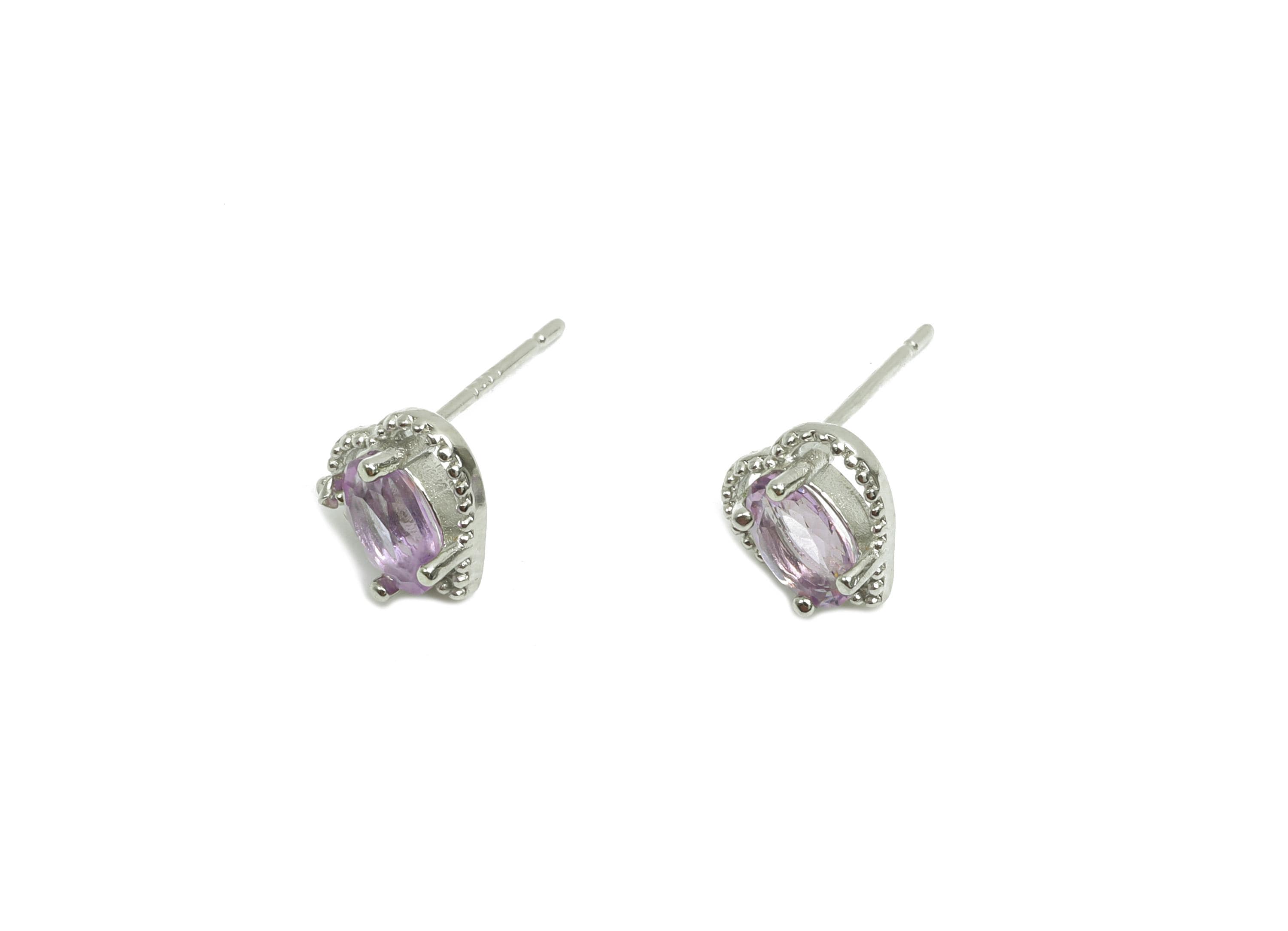 Brass Amethyst Earring Post - Brass Purple Oval Earring Stud - 925 Silver Stud Earring Post  - Silver Tone Plating - 15x7x0.72mm - RGP7248 - DOMEDBAZAAR
