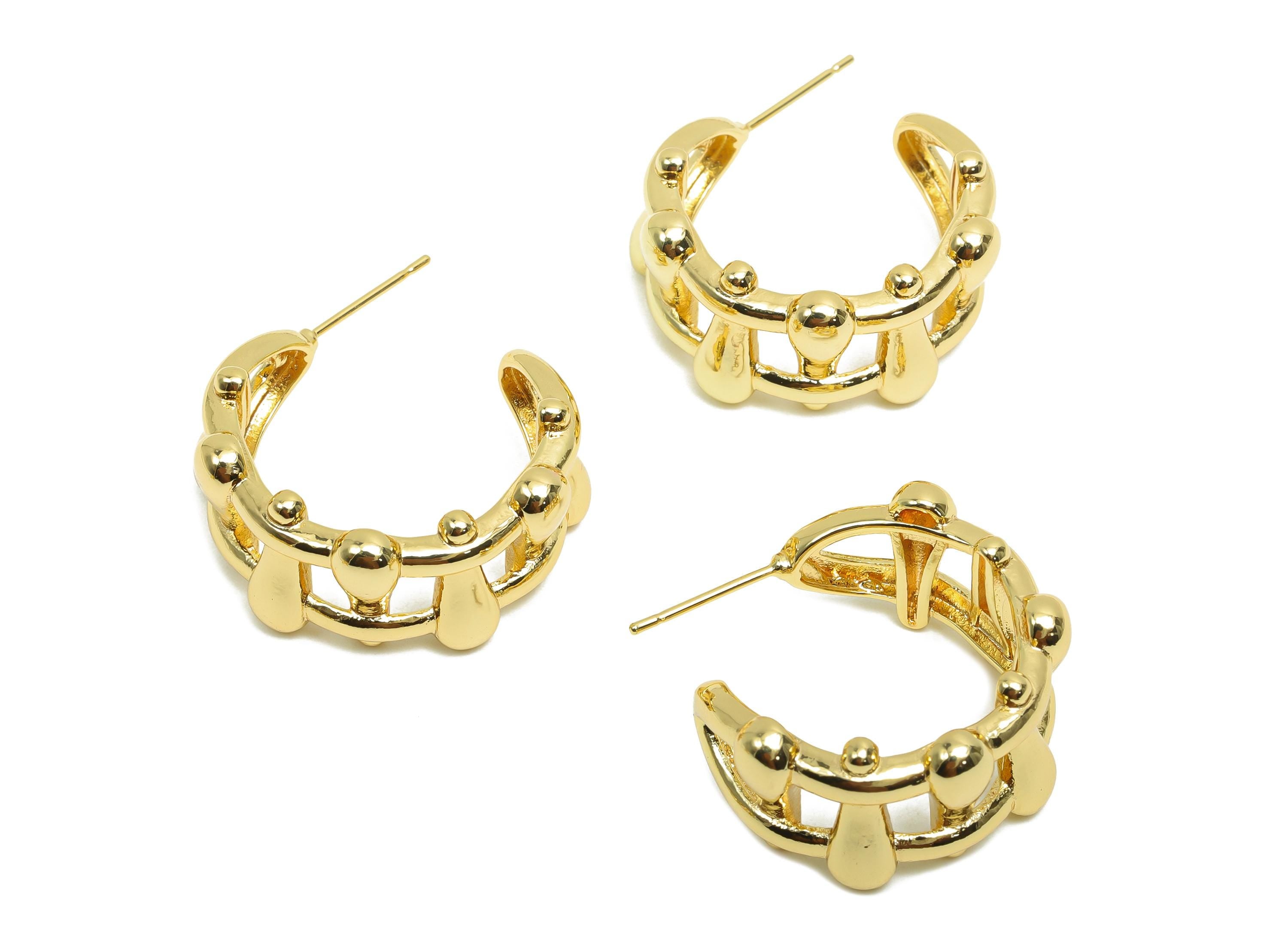 Brass Hoop Earring Post - Brass Hoop C Earring Stud - Open Hoop Earring Post  - Gold Jewelry - 18K Real Gold Plating - 25x25x11mm - RGP7758 - DOMEDBAZAAR