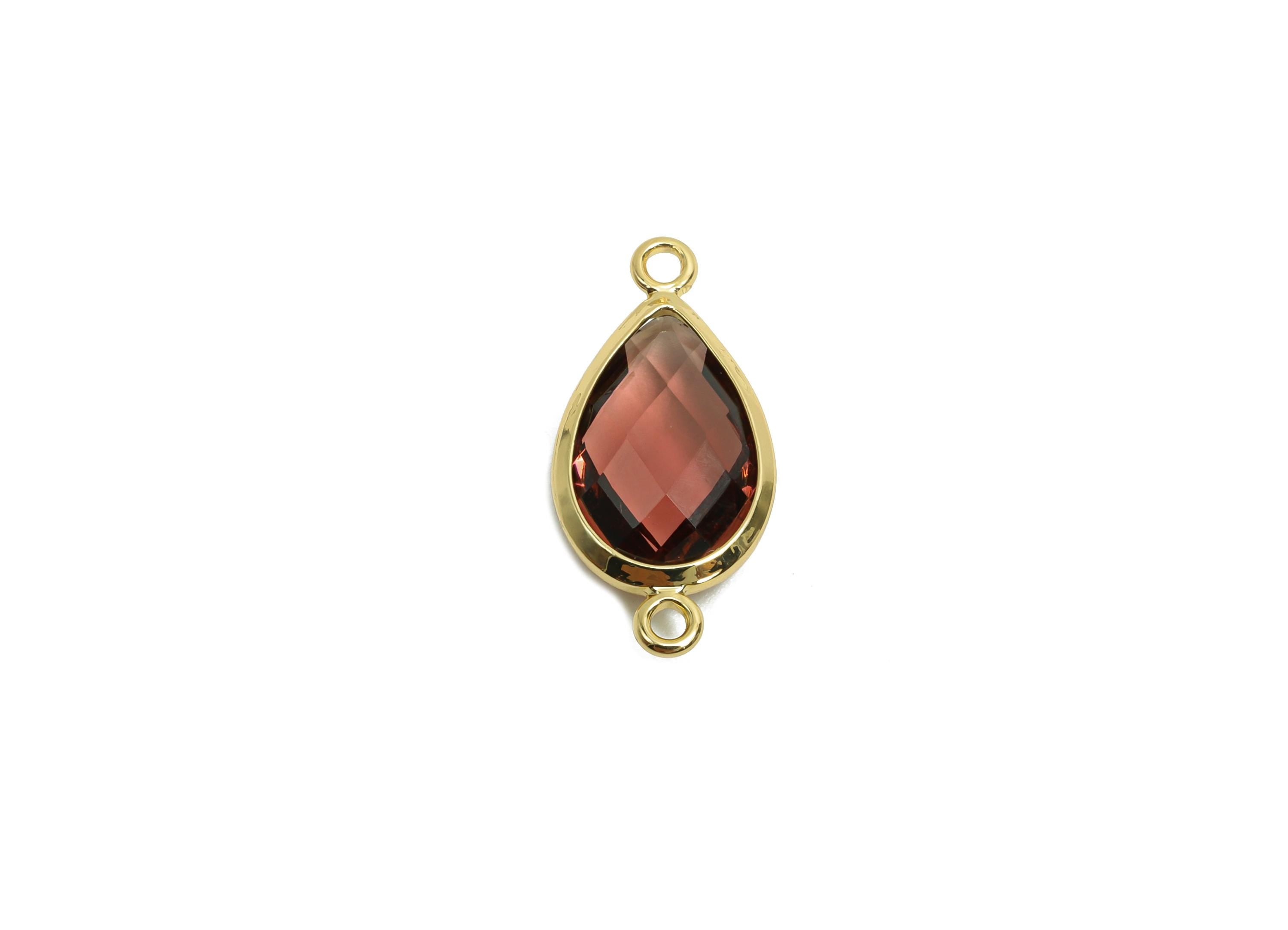 Brass Teardrop Connector - Brass Faceted Glass Earring Charm - Medium purple Glass Connector - 18K Real Gold Plated - 19x9x4mm - RGP6920S - DOMEDBAZAAR