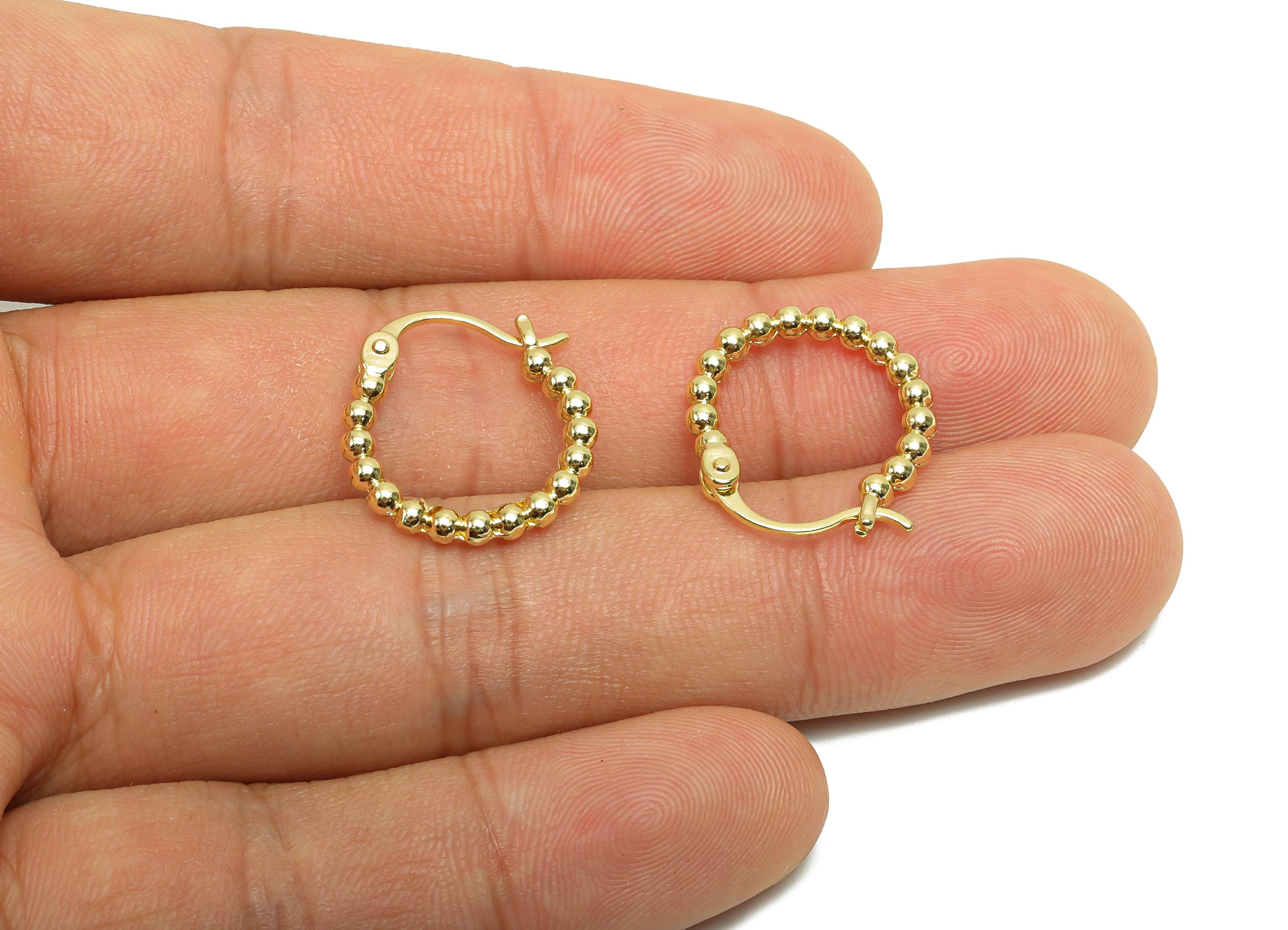 Brass Hoop Earring - Brass Beaded Hinged Back Earring - Gold Jewelry Hoop Earring - 18K Real Gold Plating - 19.47x17.4x2.45mm - RGP7760 - DOMEDBAZAAR