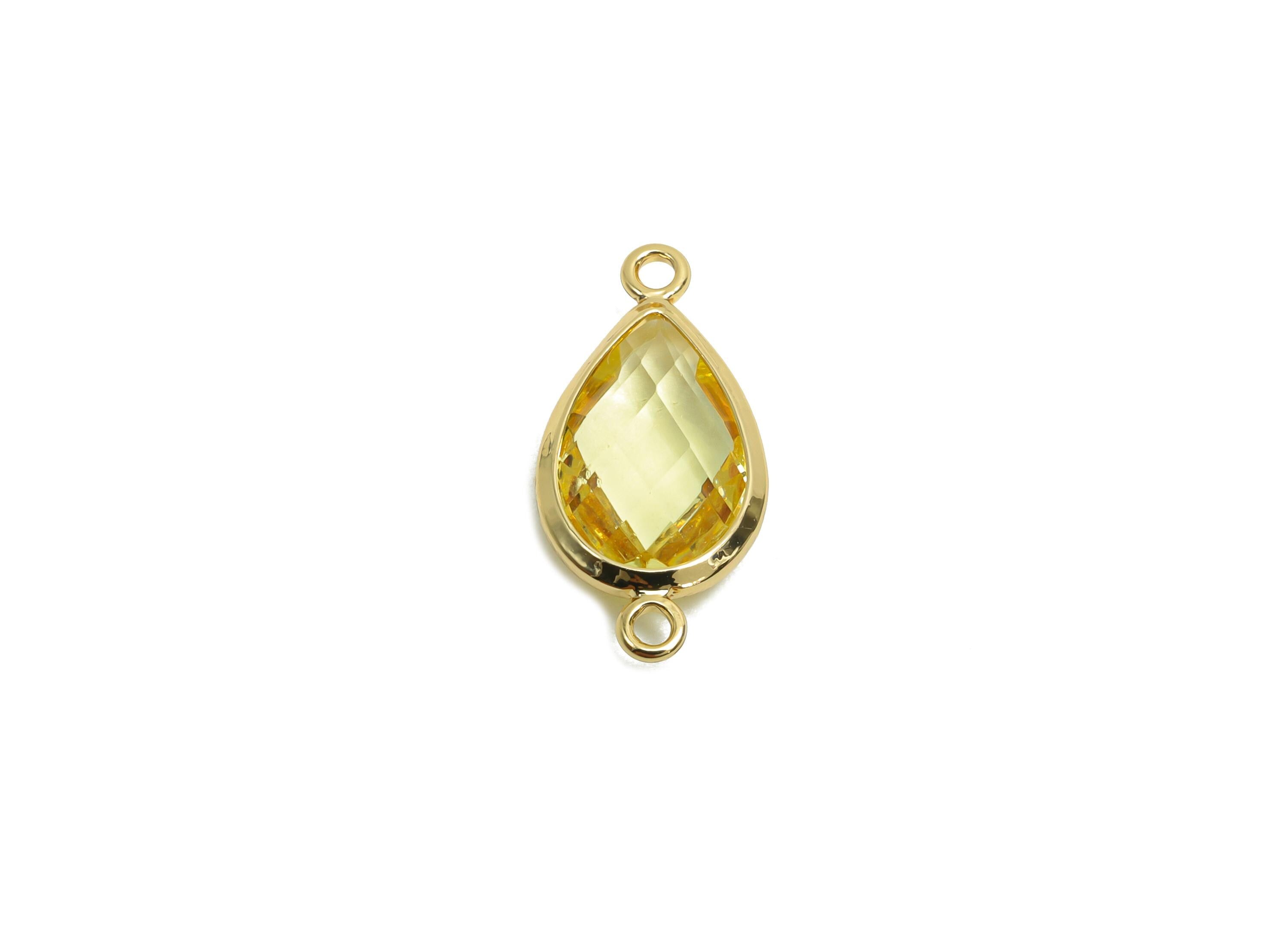 Brass Teardrop Connector - Brass Faceted Glass Earring Charm - Crystal Yellow Glass Connector - 18K Real Gold Plating - 19x9x4mm - RGP6920R - DOMEDBAZAAR
