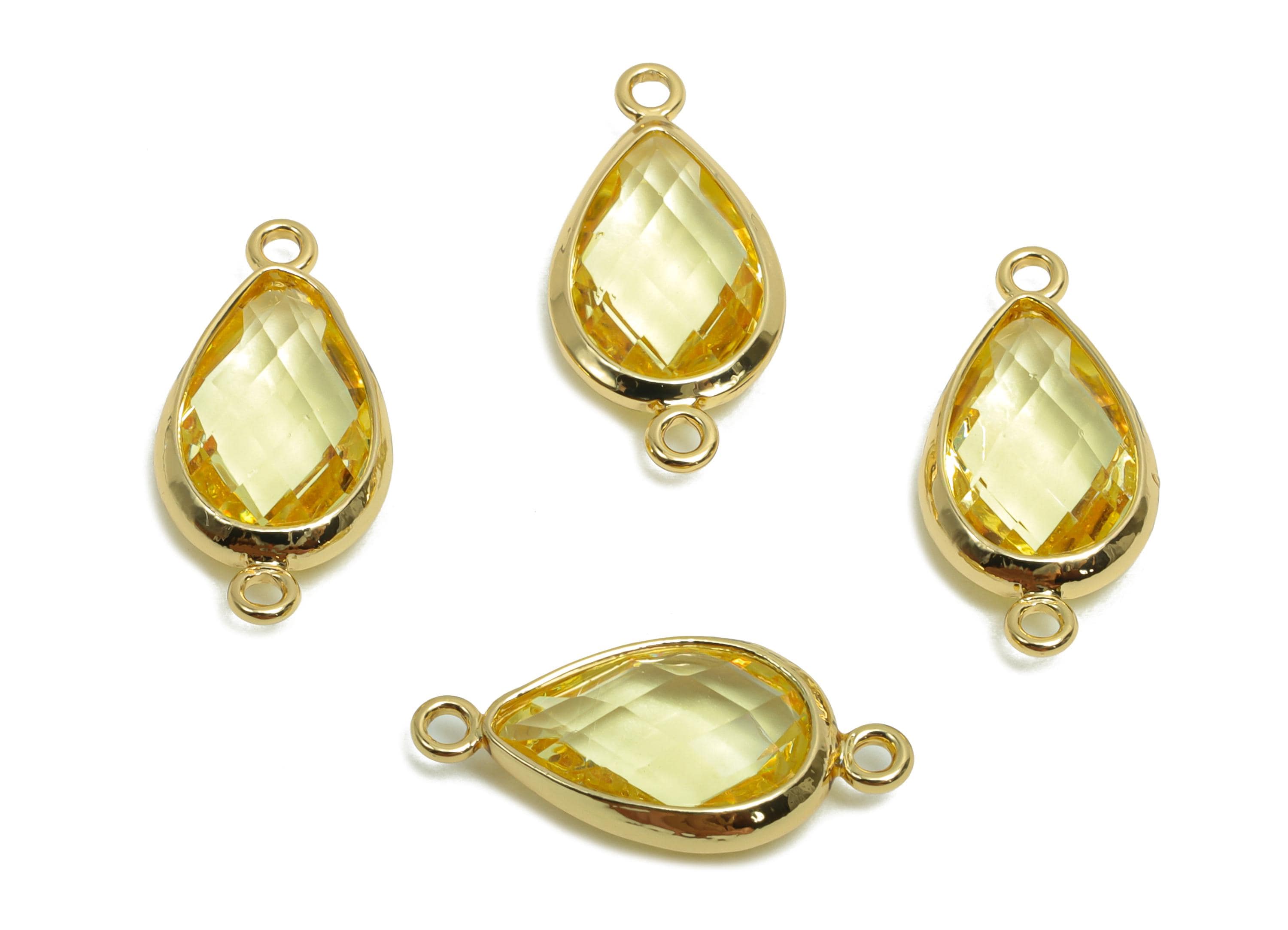 Brass Teardrop Connector - Brass Faceted Glass Earring Charm - Crystal Yellow Glass Connector - 18K Real Gold Plating - 19x9x4mm - RGP6920R - DOMEDBAZAAR