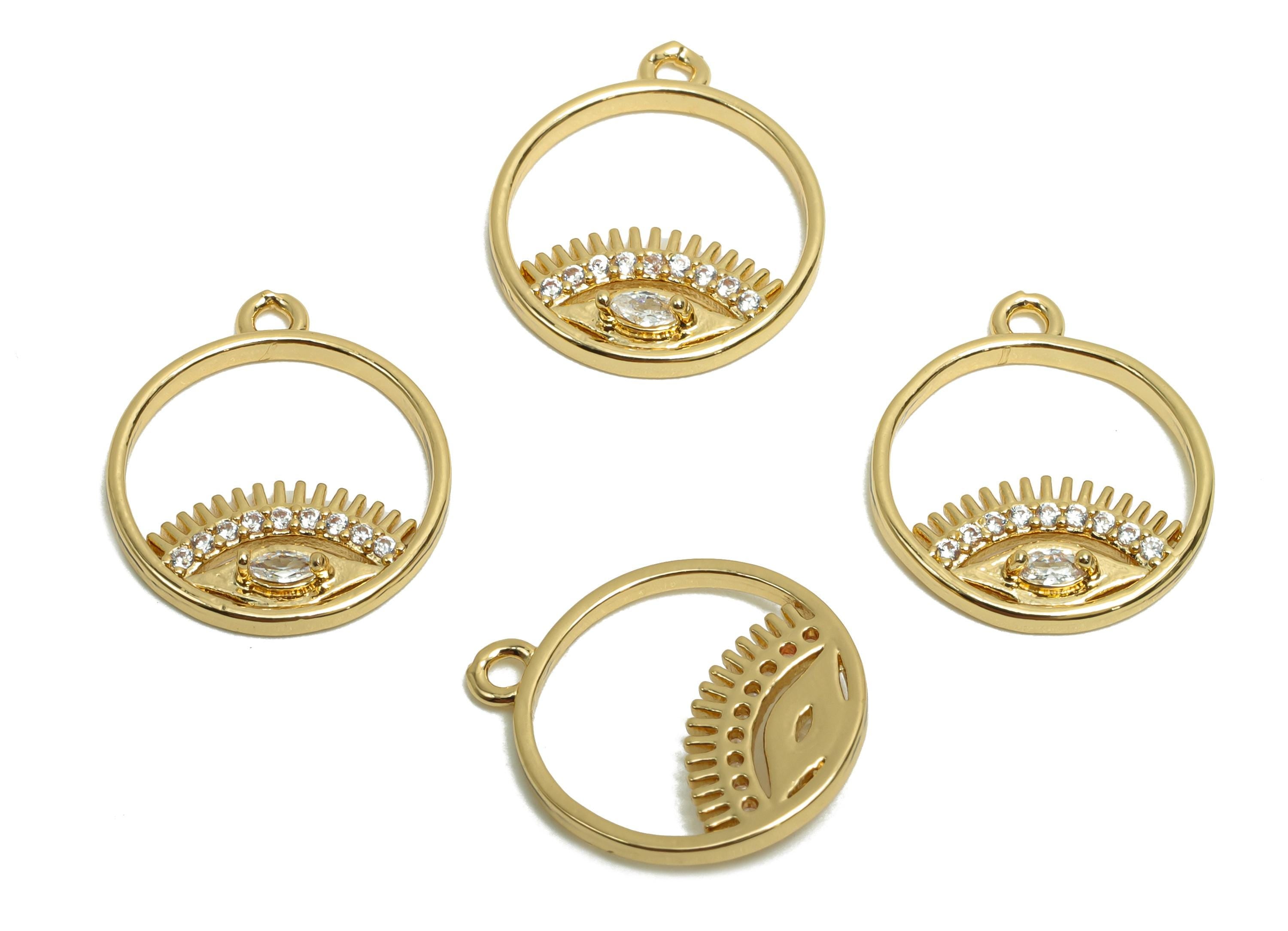 Brass CZ Eye Earring Charm - Brass Marquise Earring Charm - Brass Cubic Zircon Charm - 18K Real Gold Plating - 16.34x14x2.69mm - RGP7086 - DOMEDBAZAAR