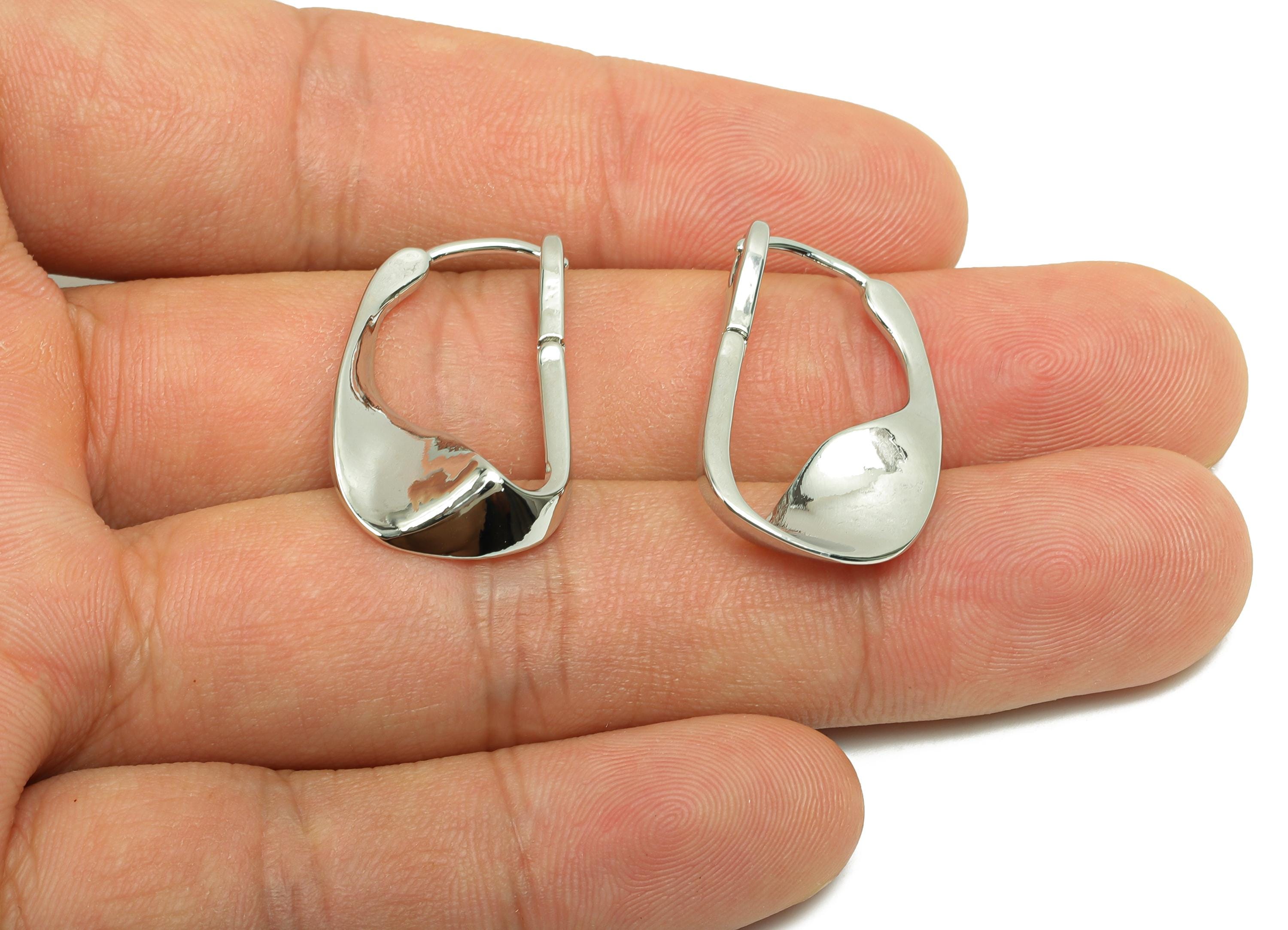 Brass Hammered Hoop Earring - Brass English Back Earring - Hoop Earring  - Gold Jewelry - 18K Real White Gold Plating - 27x16x3mm - RGP7829 - DOMEDBAZAAR