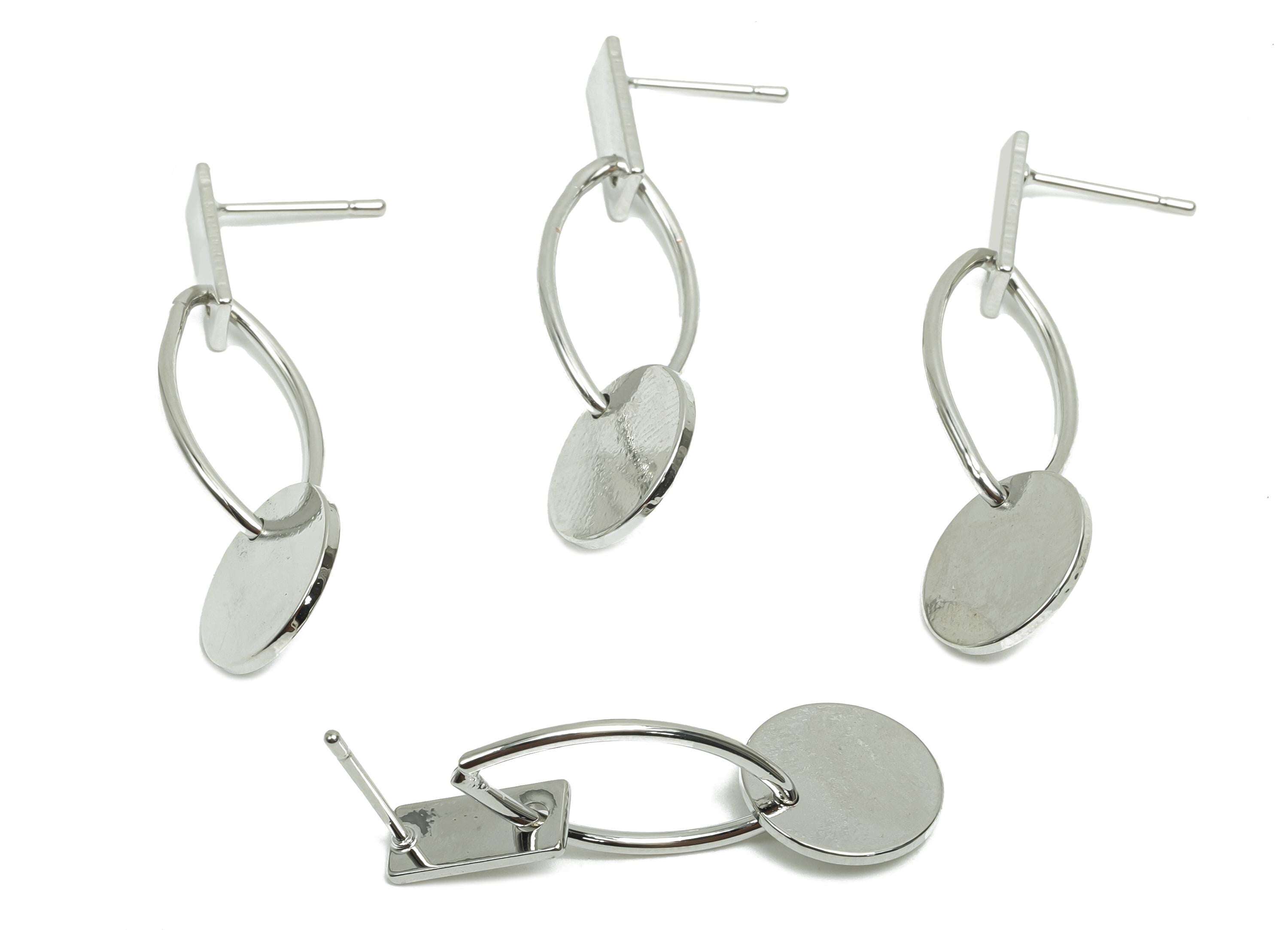 Brass Rectangle Earring Post - Brass Marquise Earring Post - Geometry Earring Post - 18K Real White Gold Plating - 29.15x11x1.11mm - RGP8052 - DOMEDBAZAAR