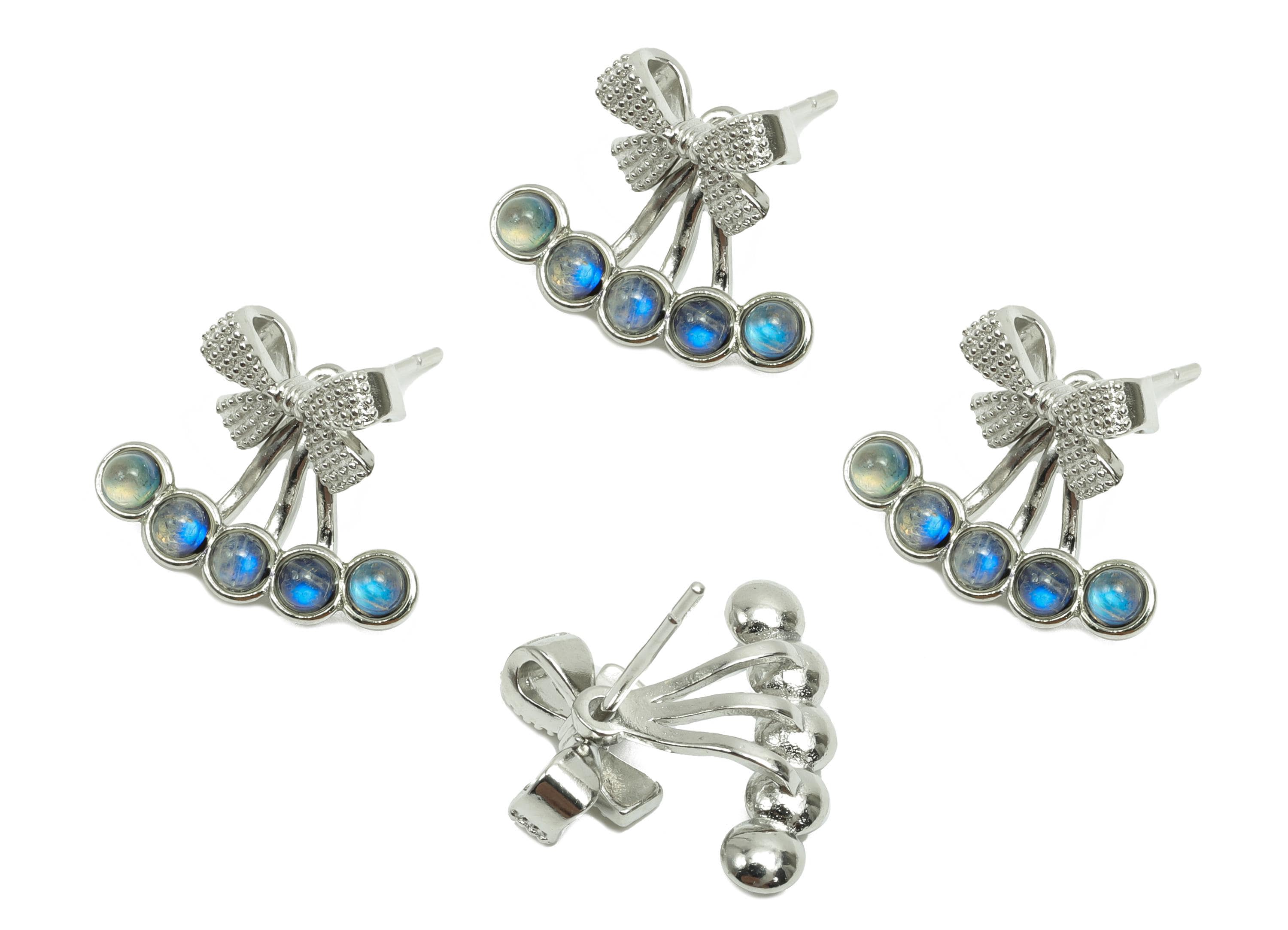 Brass Gray Moonlight Earring Stud  - Bow Cherry Earring Post - Silver Earring Stud - Gift For Her - Silver Tone Plating -14x16x1mm - RGP7268 - DOMEDBAZAAR