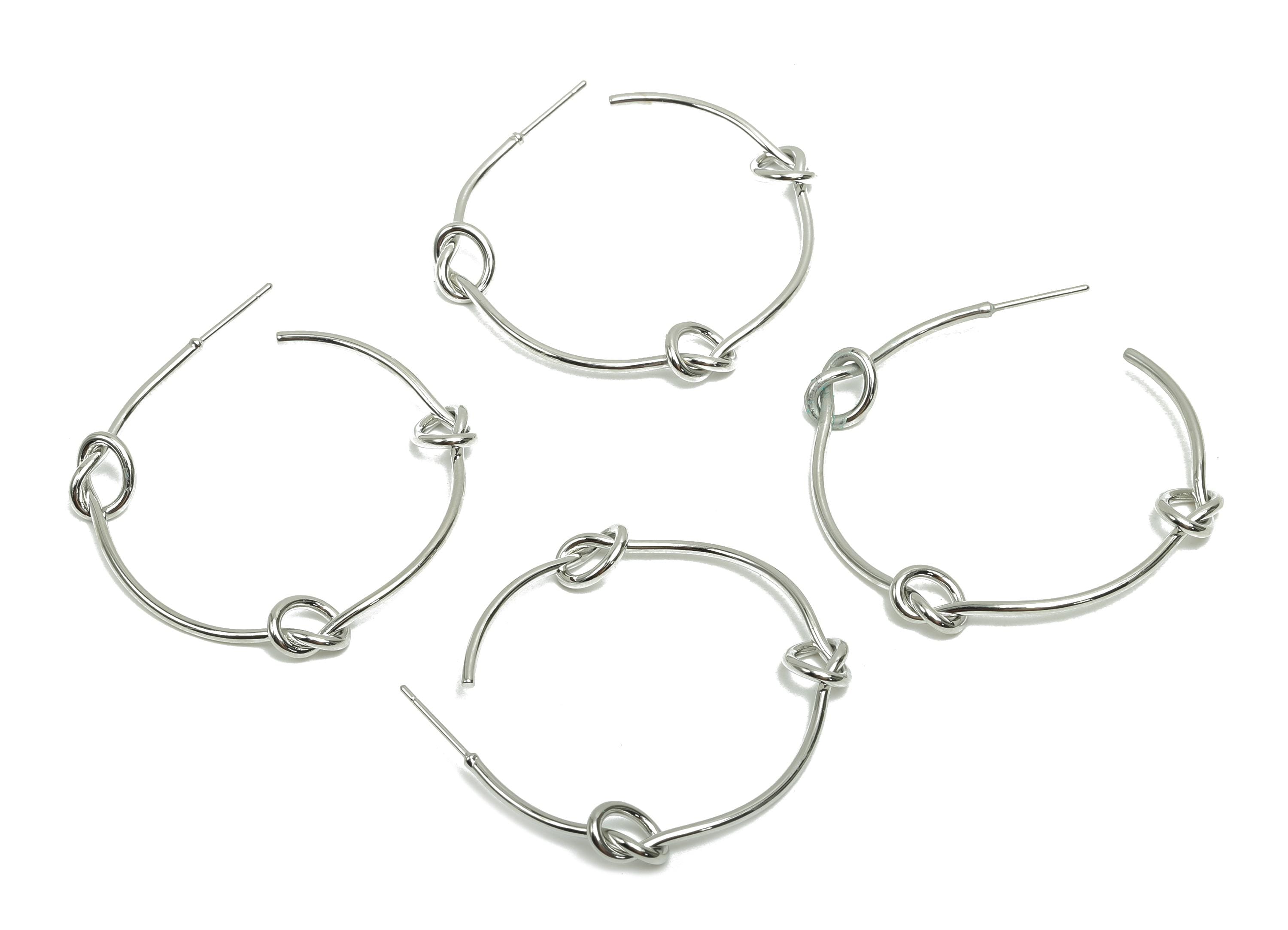 Bead Hoop Earring - Brass Hinged Back Earring - Brass Round Hinged Back Hoop Earring - 18K Real White Gold Plating - 44x41x1.2mm - RGP8091 - DOMEDBAZAAR