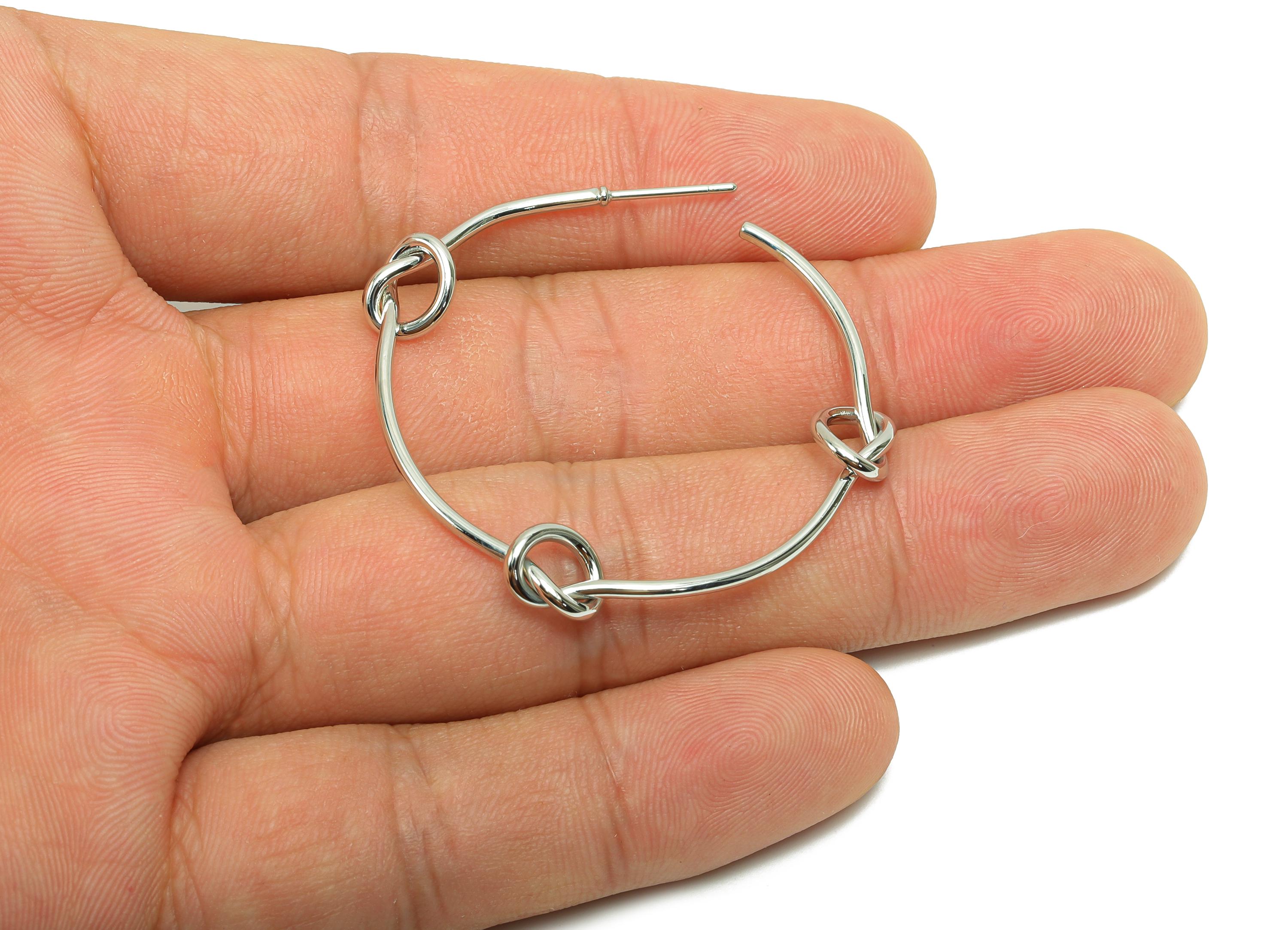 Bead Hoop Earring - Brass Hinged Back Earring - Brass Round Hinged Back Hoop Earring - 18K Real White Gold Plating - 44x41x1.2mm - RGP8091 - DOMEDBAZAAR