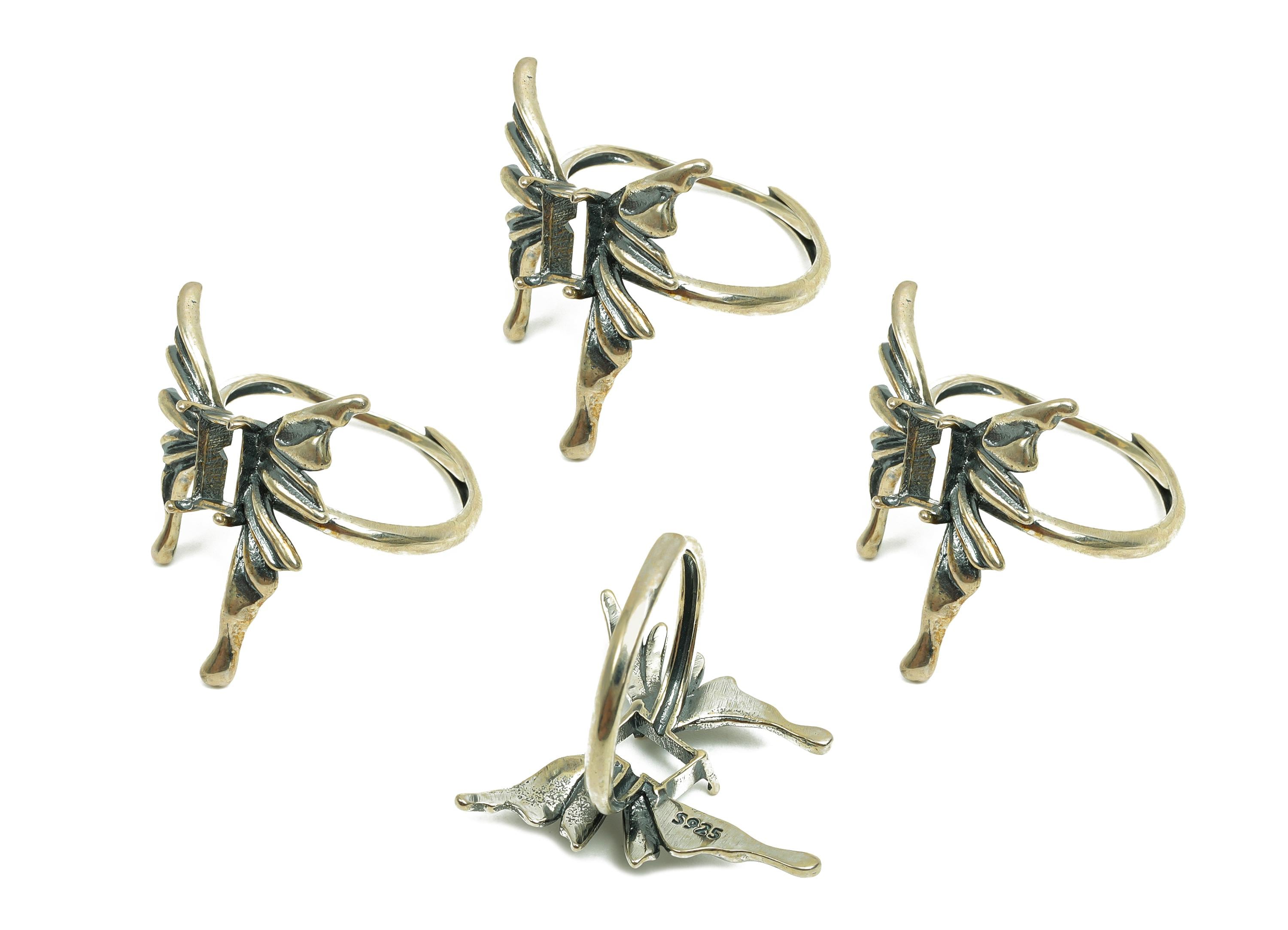 4x6mm Adjustable Rectangle Ring Setting  - Butterfly Adjustable Ring - Vintage Ring - For Jewelry - 925 Silver Sterling Silver - RGP7406 - DOMEDBAZAAR