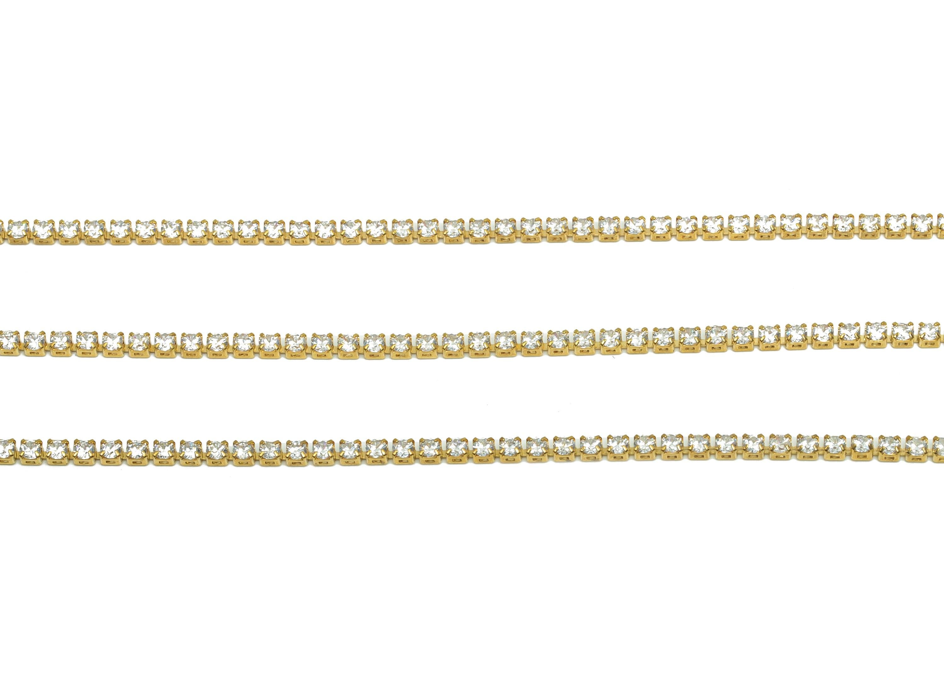 2mm Round Zircon Brass Chain - Brass White Cubic Zircon Bracelet Chain - Brass CZ Claw Chain - 18K Real Gold Plating - 21x21x1mm - RGP6913R - DOMEDBAZAAR