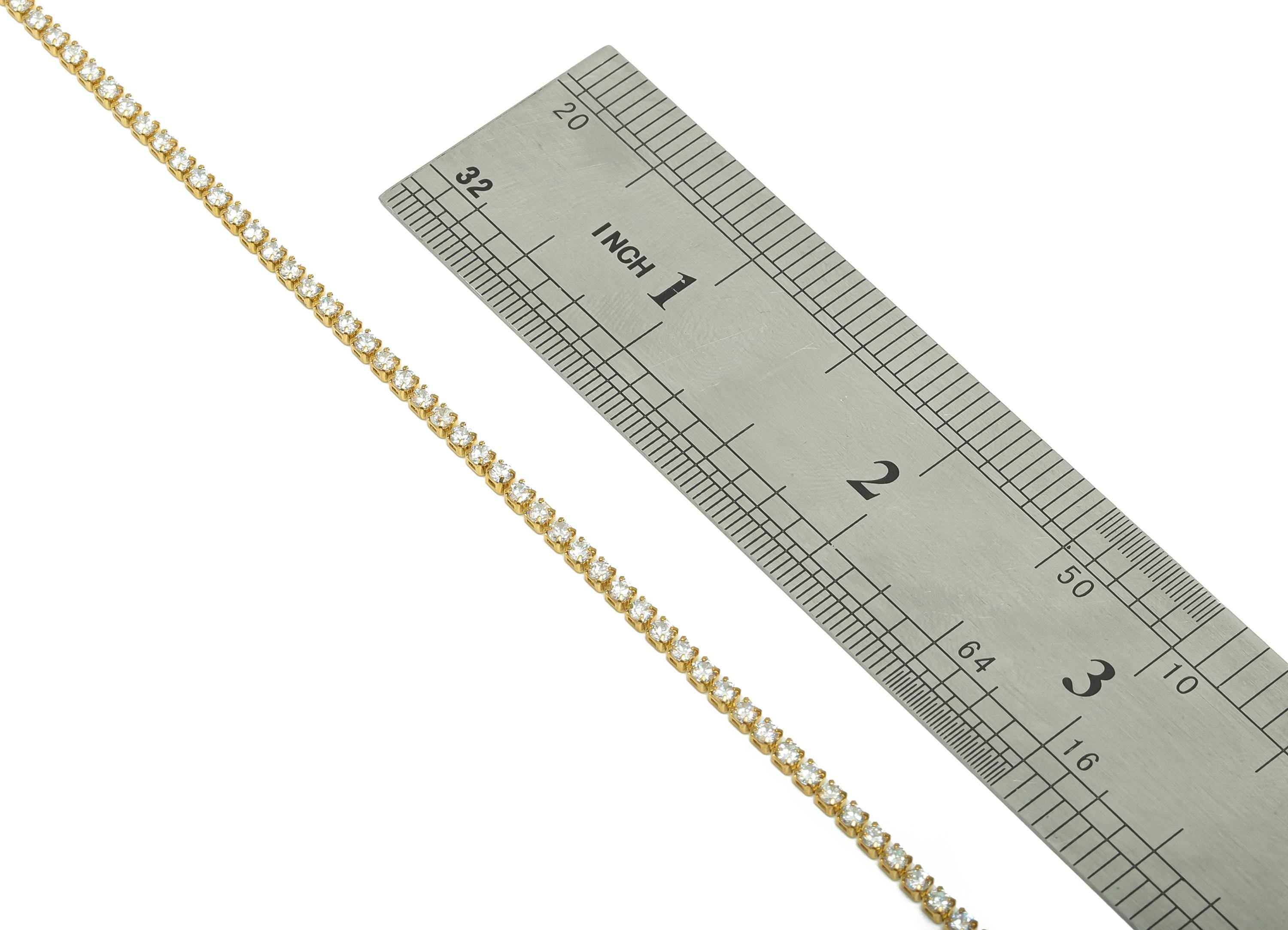 2mm Round Zircon Brass Chain - Brass White Cubic Zircon Bracelet Chain - Brass CZ Claw Chain - 18K Real Gold Plating - 21x21x1mm - RGP6913R - DOMEDBAZAAR