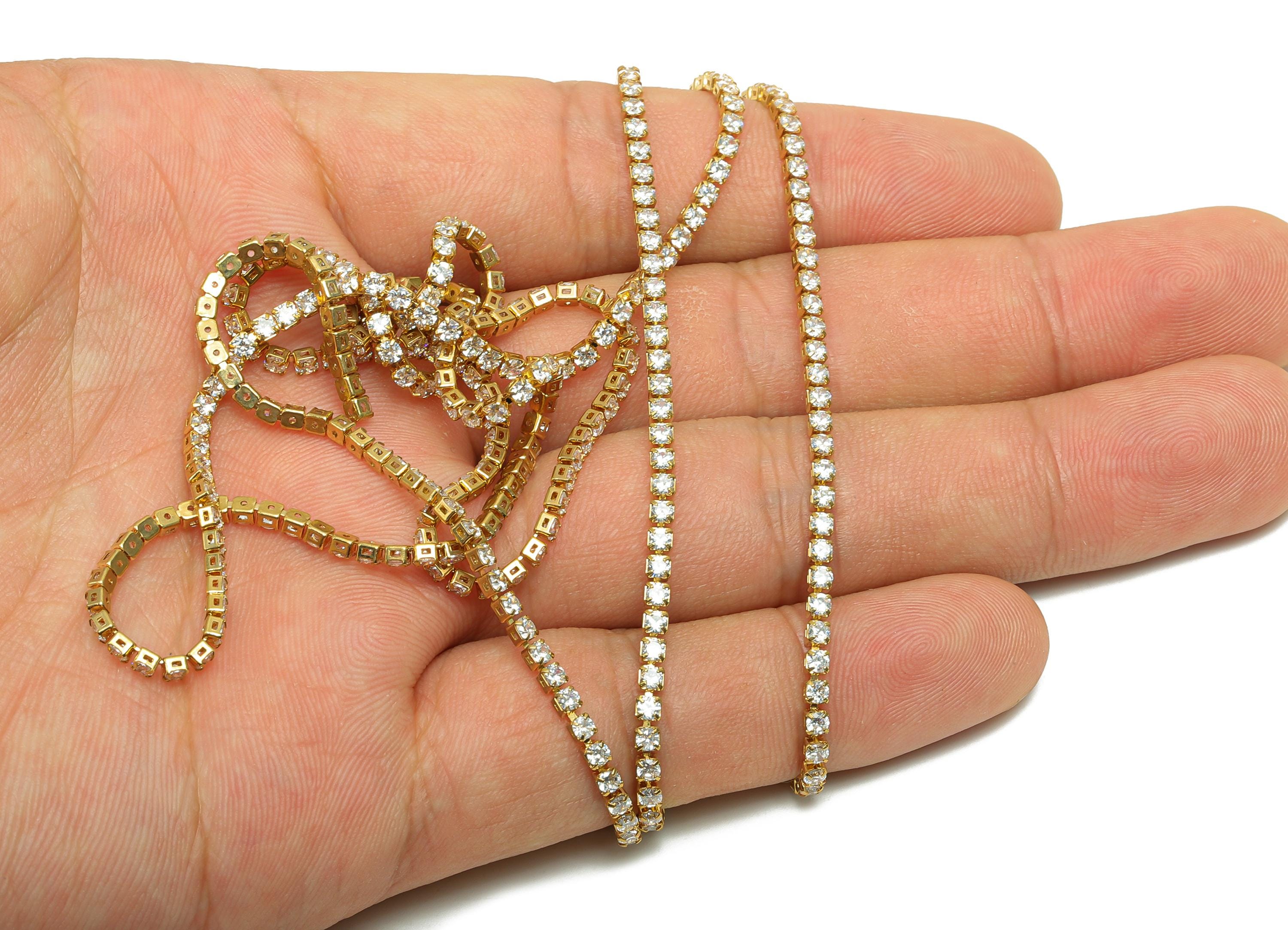 2mm Round Zircon Brass Chain - Brass White Cubic Zircon Bracelet Chain - Brass CZ Claw Chain - 18K Real Gold Plating - 21x21x1mm - RGP6913R - DOMEDBAZAAR