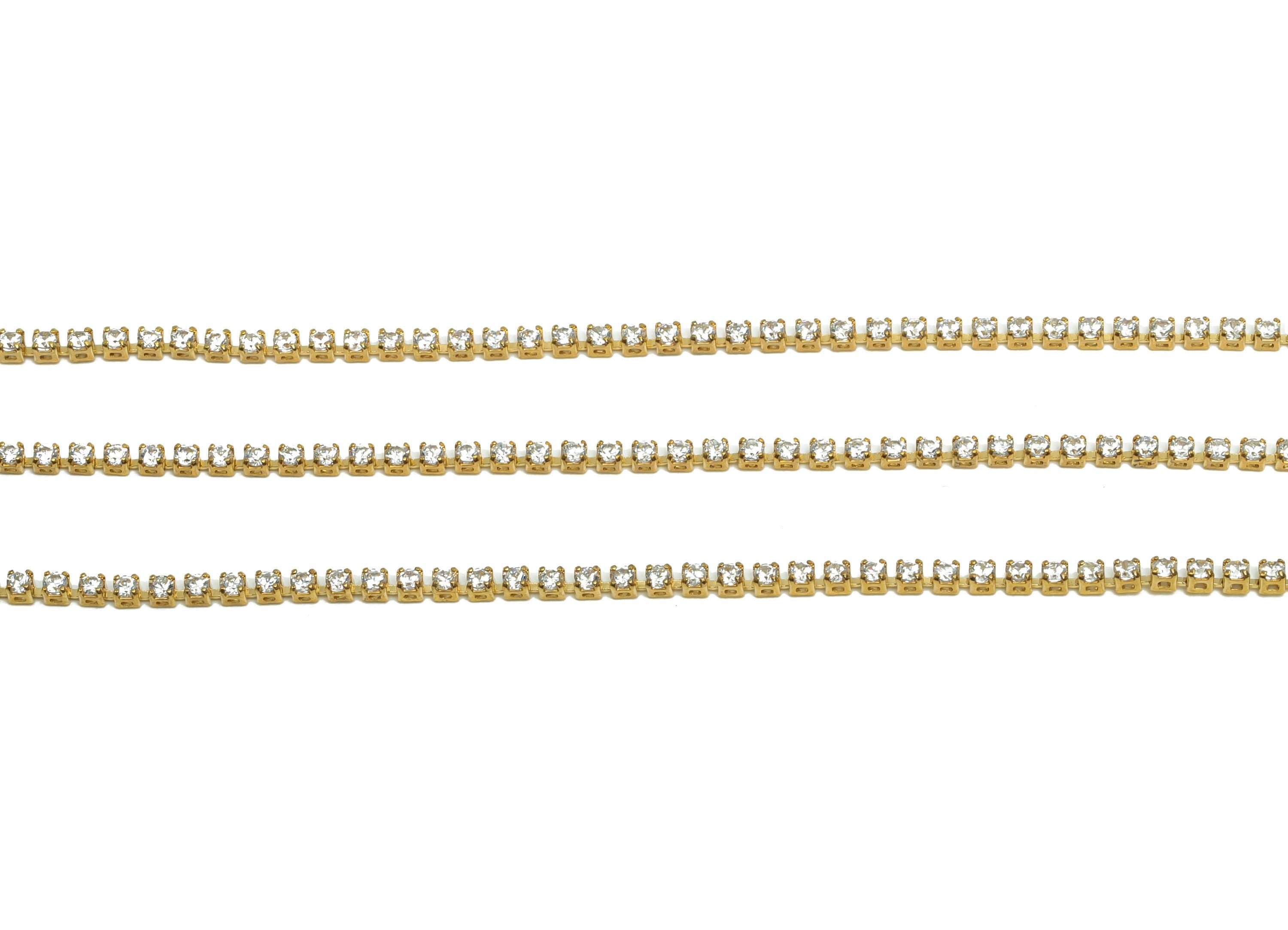 1.5mm Round Zircon Brass Chain - Brass White Cubic Zircon Bracelet Chain - Brass CZ Claw Chain - 18K Real Gold Plating - 21x21x1mm -RGP6914R - DOMEDBAZAAR