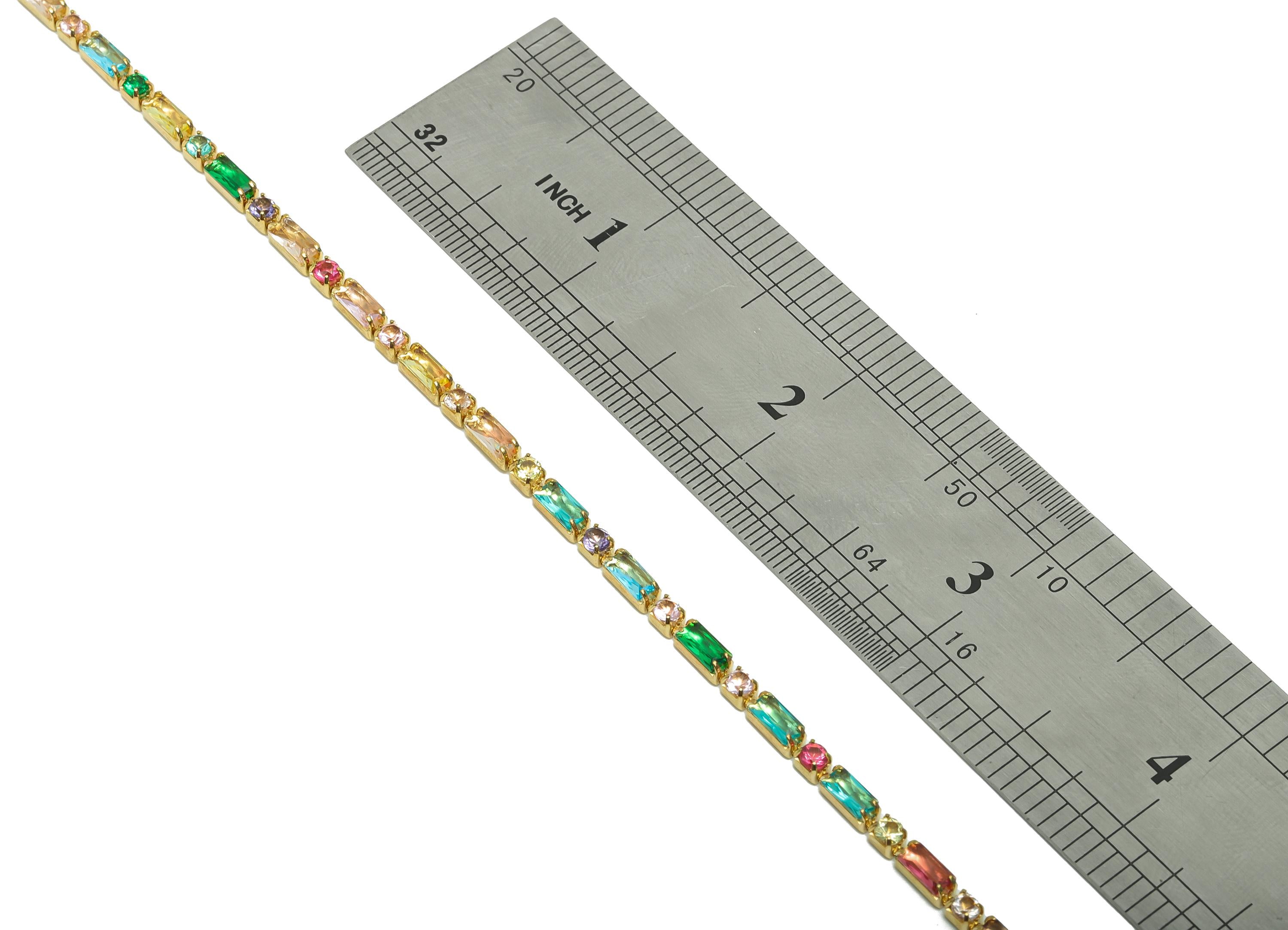 2.5*5+2.5mm Zircon Brass Chain - Raw Brass Rectangular Mix Color Cubic Zircon Bracelet Chain - 18K Real Gold Plating   - 21x21x1mm -RGP6912R - DOMEDBAZAAR