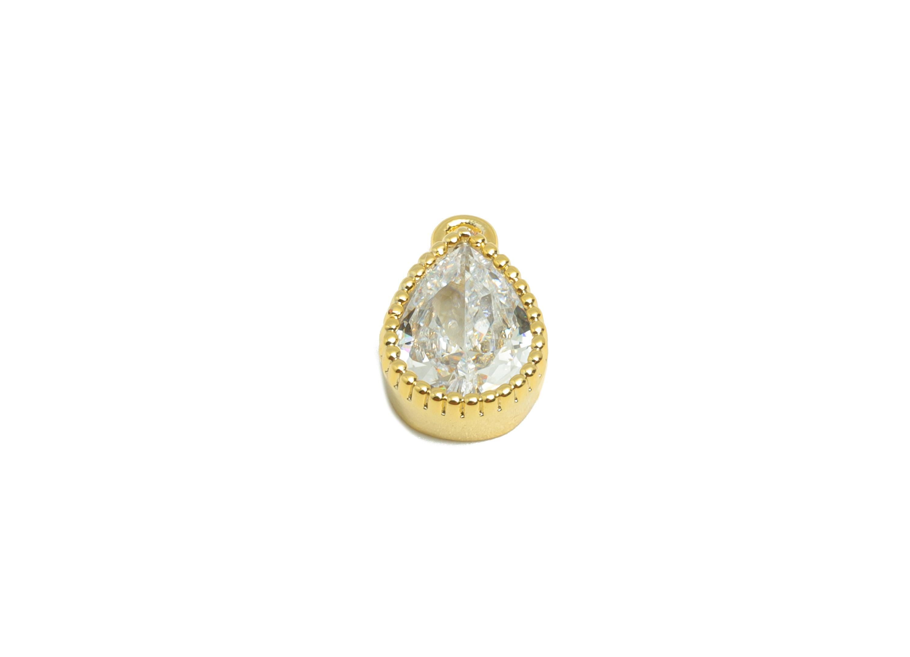 Brass Teardrop Zircon Charm - Gold Drop Earring Charm for Bracelet - Mini Teardrop Pendant - 18K Real Gold Plating - 11.2x7.4x3.9mm- RGP8829 - DOMEDBAZAAR