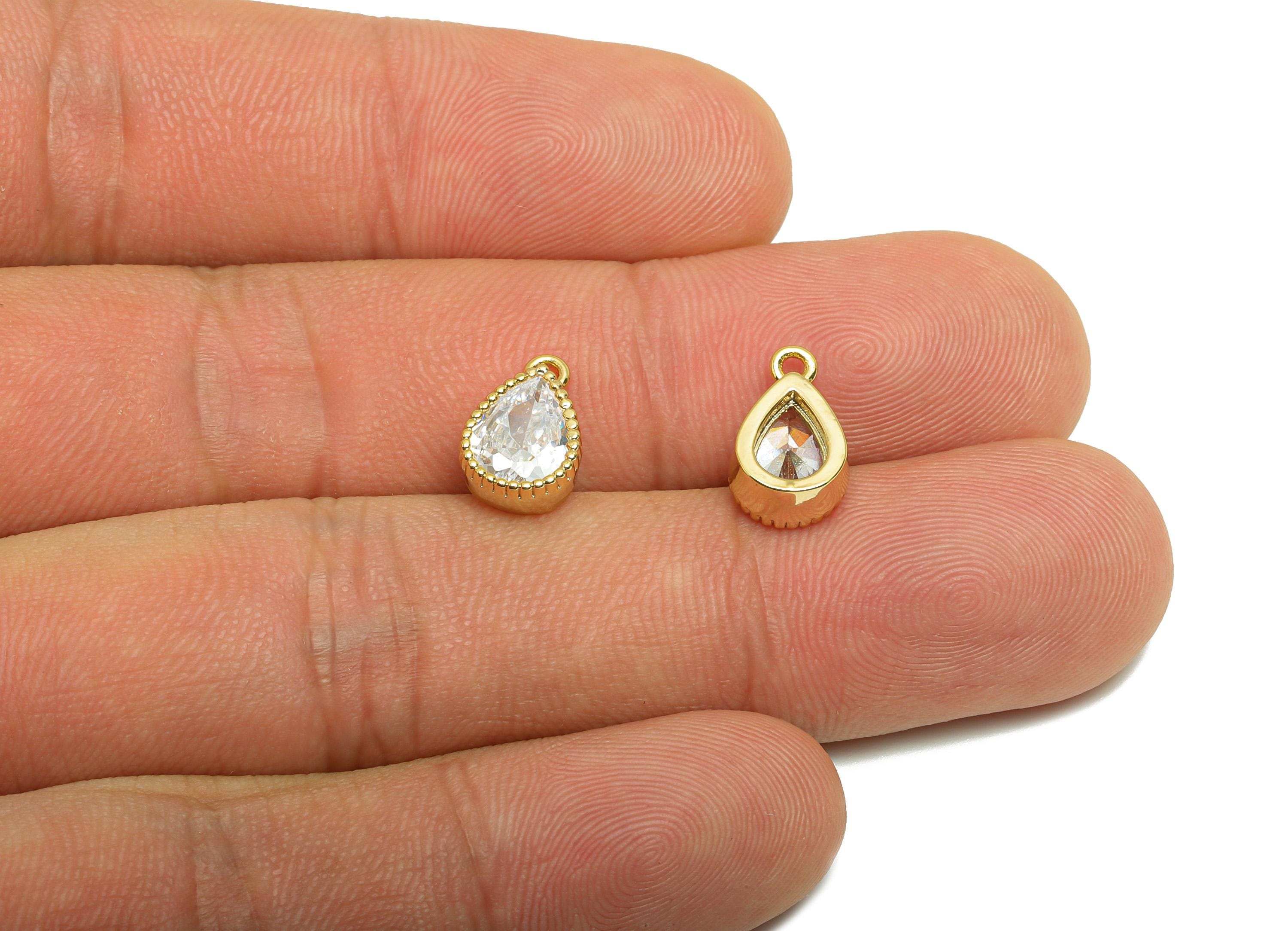 Brass Teardrop Zircon Charm - Gold Drop Earring Charm for Bracelet - Mini Teardrop Pendant - 18K Real Gold Plating - 11.2x7.4x3.9mm- RGP8829 - DOMEDBAZAAR