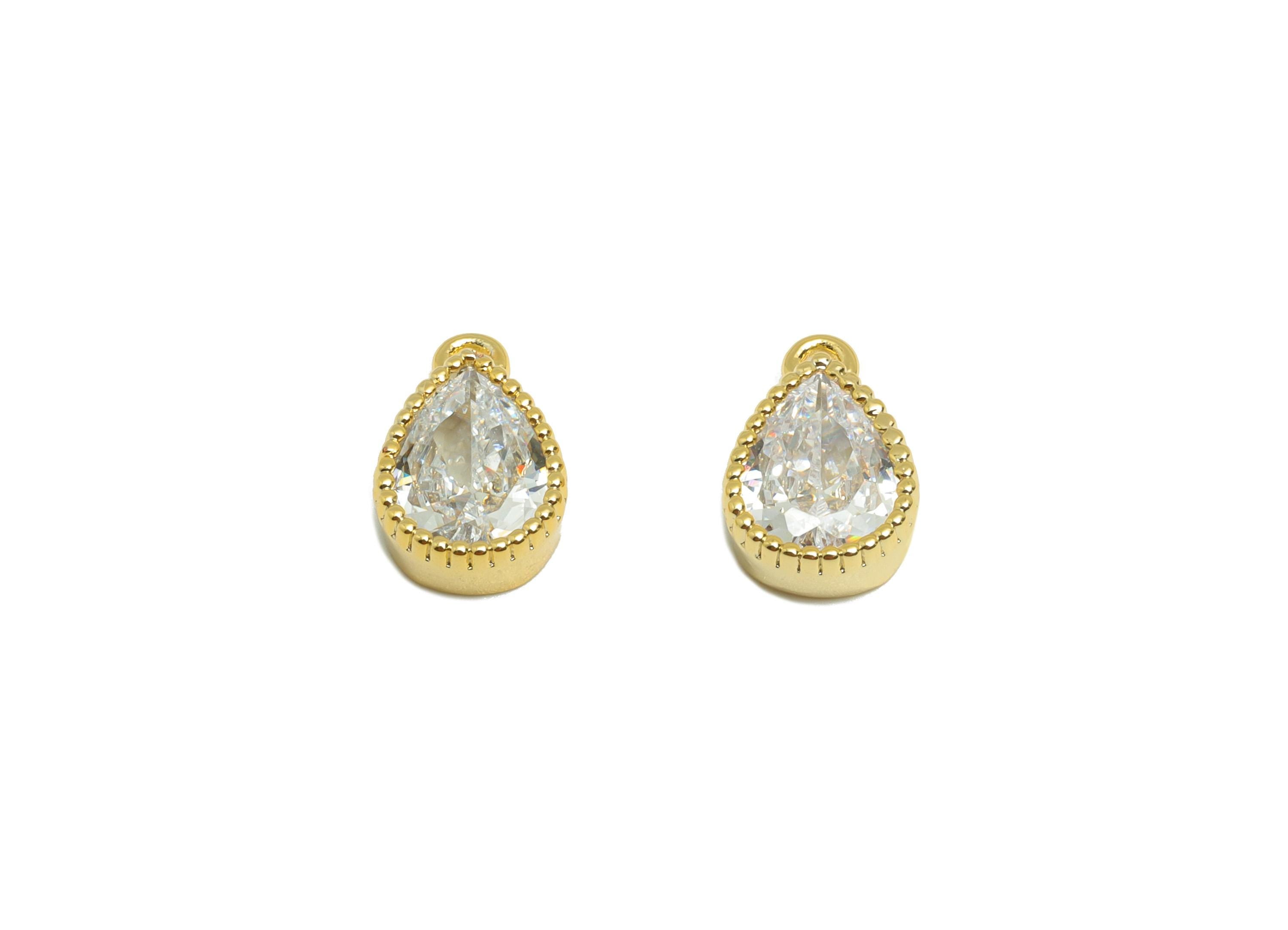 Brass Teardrop Zircon Charm - Gold Drop Earring Charm for Bracelet - Mini Teardrop Pendant - 18K Real Gold Plating - 11.2x7.4x3.9mm- RGP8829 - DOMEDBAZAAR