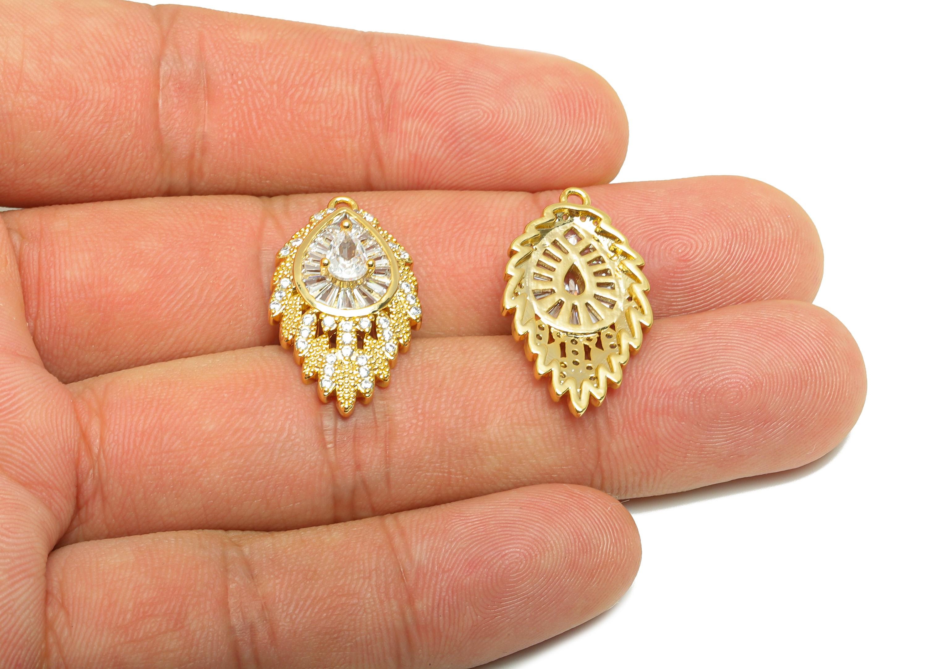 Brass Marquise Charm - Gold Textured Earring Charm for Necklace - Zircon Marquise Pendant - 18K Real Gold Plating - 25.5x14.7x5.4mm- RGP8840 - DOMEDBAZAAR