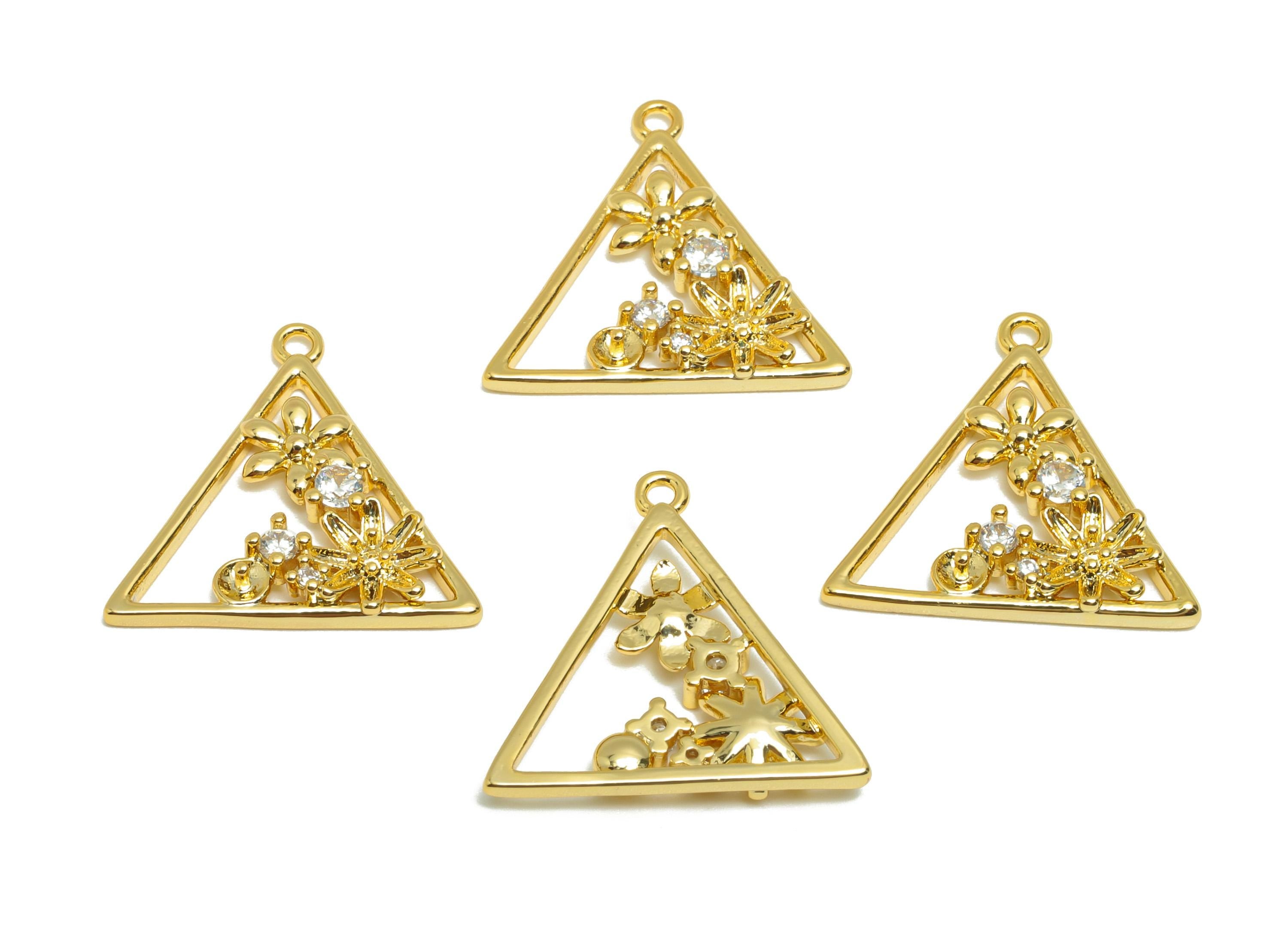 Brass Triangle Charm - Gold Garden Earring Charm for Necklace - Zircon Hollow Pendant - 18K Real Gold Plating - 19.2x19.02x2.63mm- RGP8846 - DOMEDBAZAAR