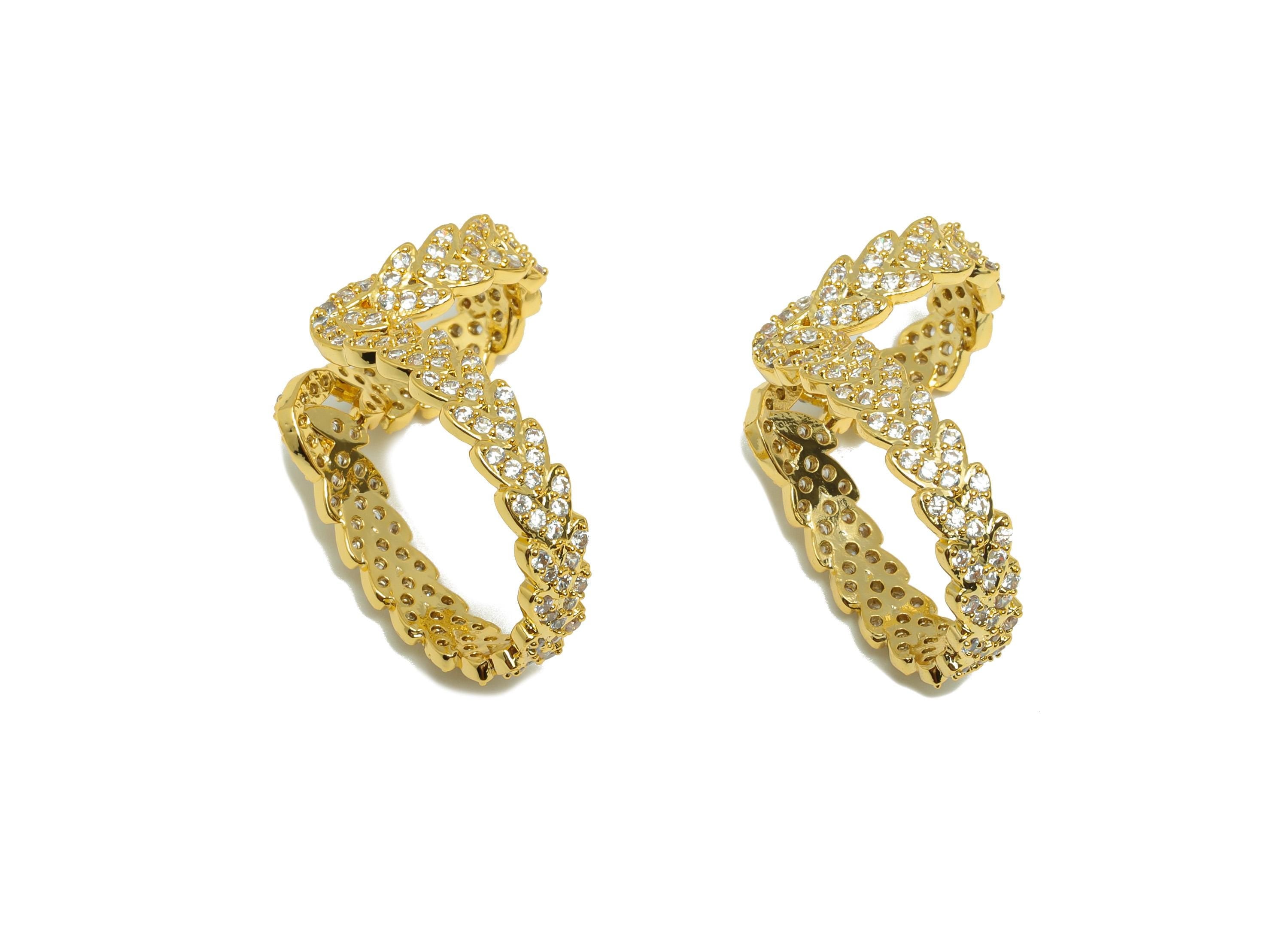 Brass Wheat Cuff Earring - Wire Hook Earring for Girls - Cubic Zircon Wheat Cuff Earring - 18K Real Gold Plating - 26.9x15.6x1.58mm- RGP8847 - DOMEDBAZAAR
