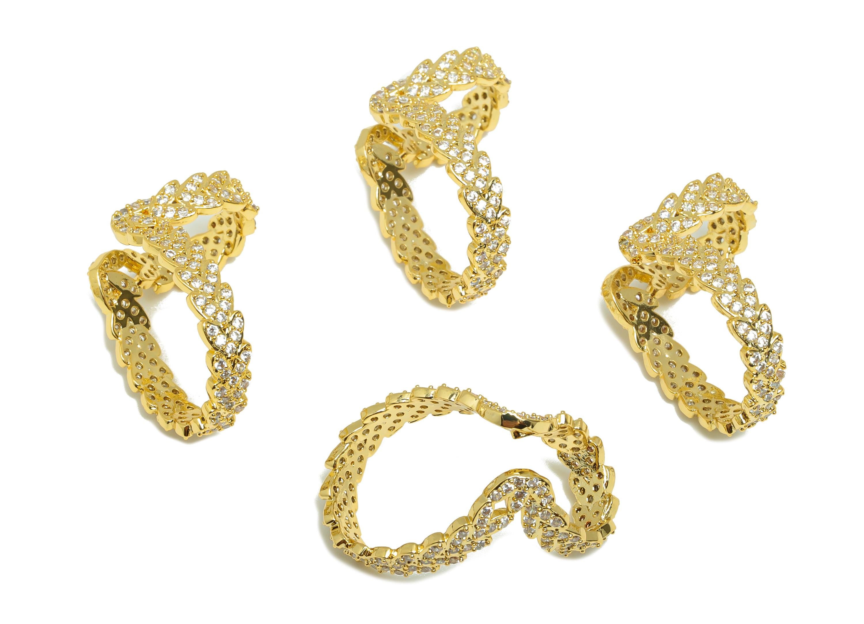 Brass Wheat Cuff Earring - Wire Hook Earring for Girls - Cubic Zircon Wheat Cuff Earring - 18K Real Gold Plating - 26.9x15.6x1.58mm- RGP8847 - DOMEDBAZAAR